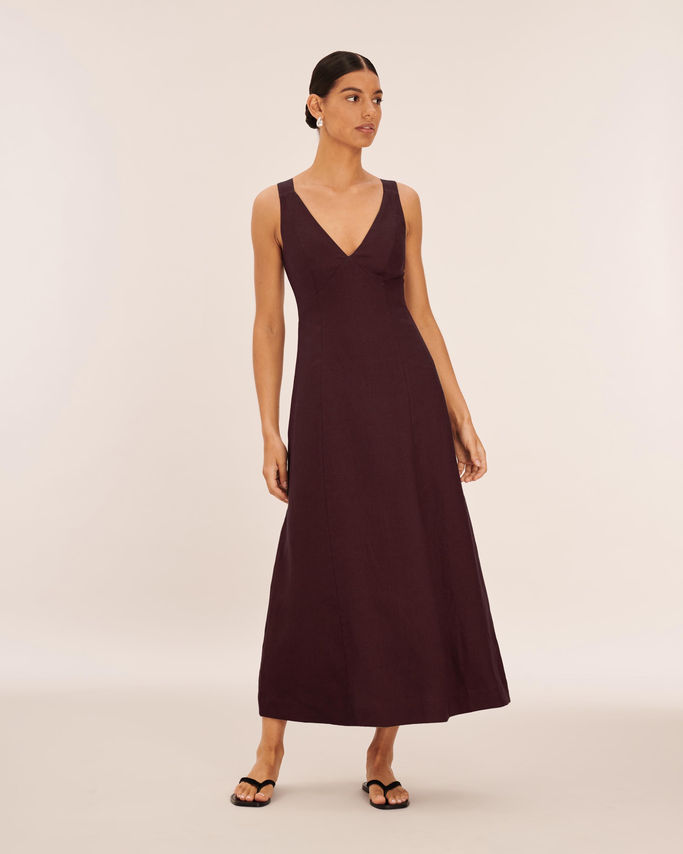 Nora Buckle Detail Linen Slip Dress