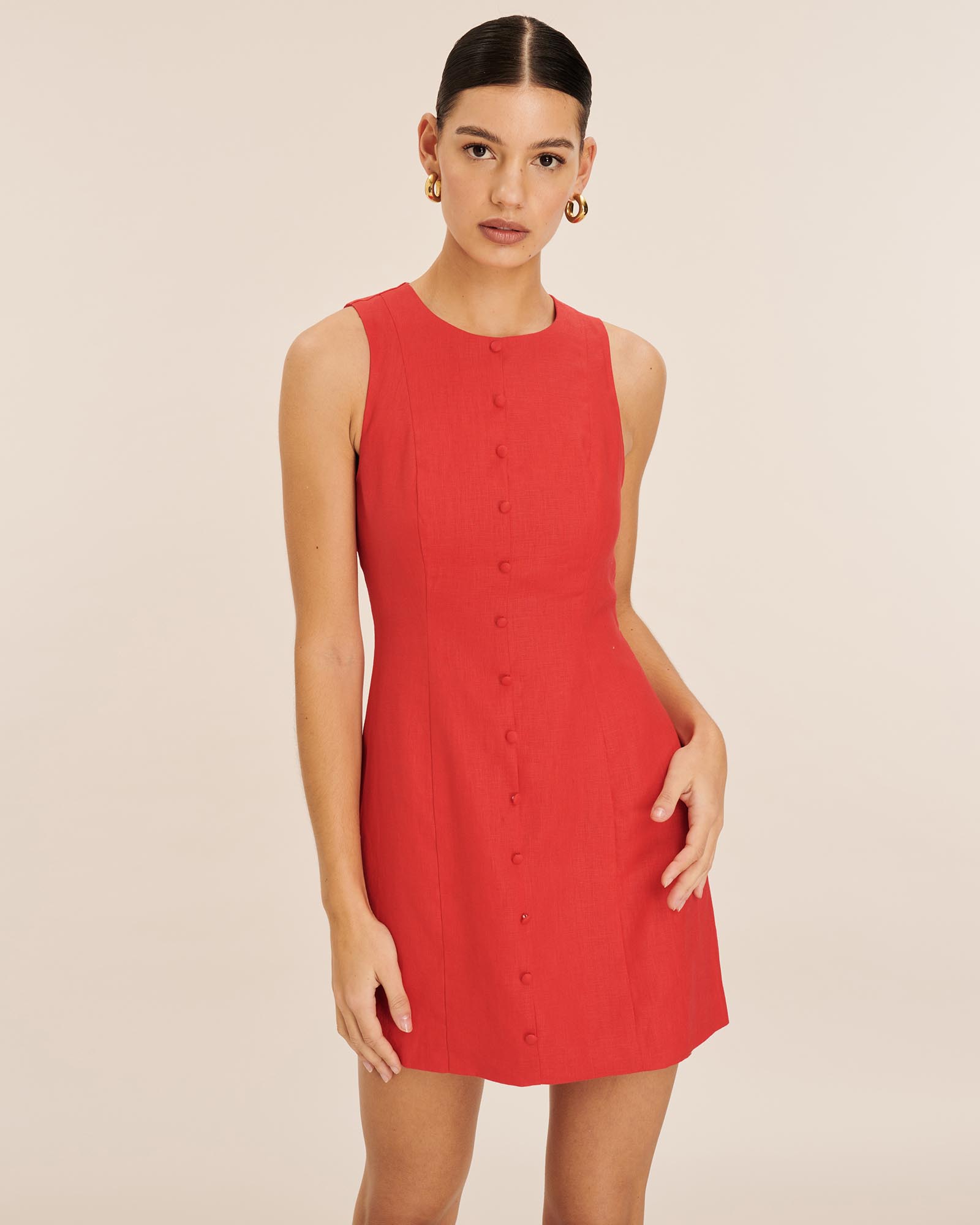 Celeste Linen Button Detail Mini Dress