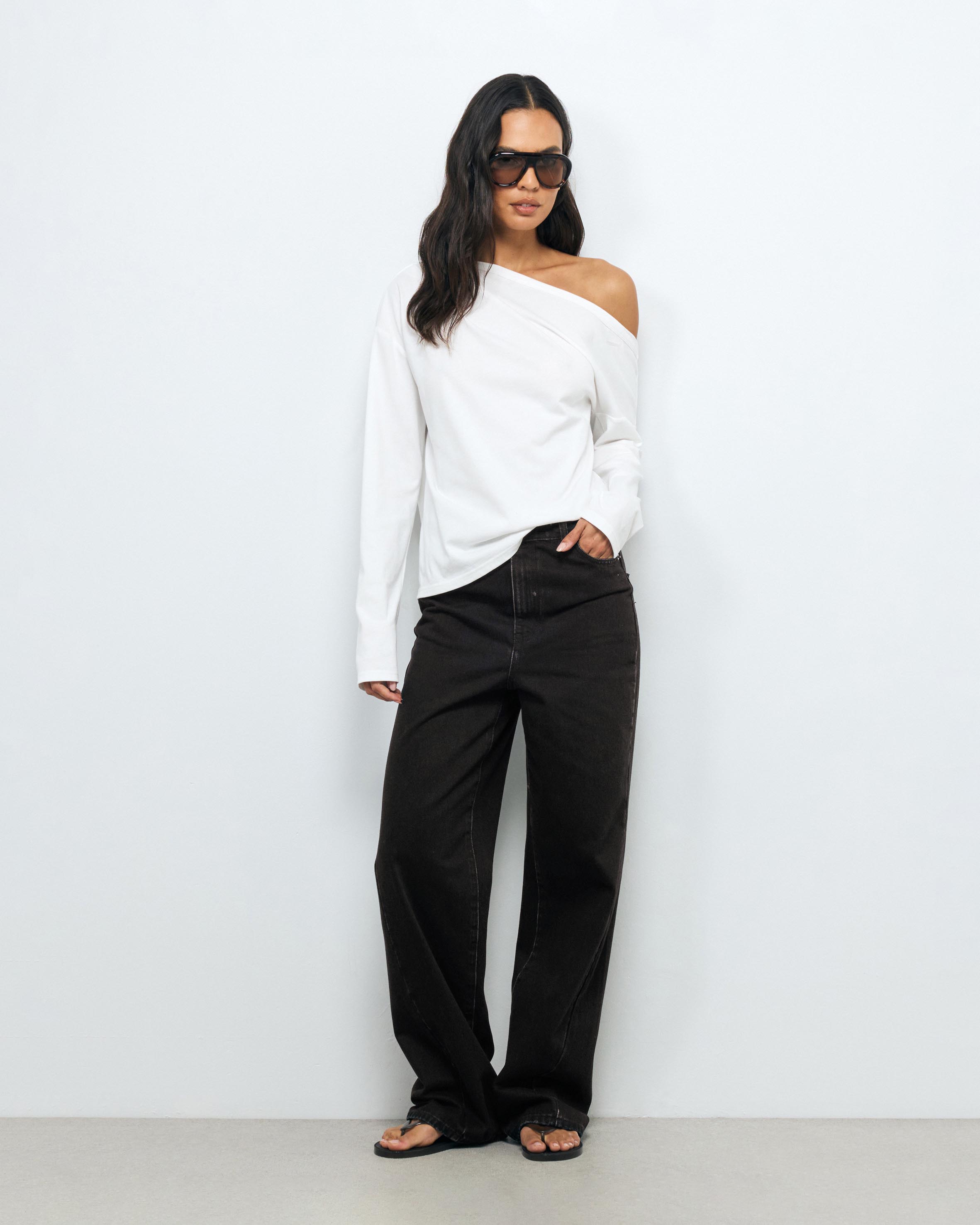High Rise Seam Detail Wide Leg Jeans