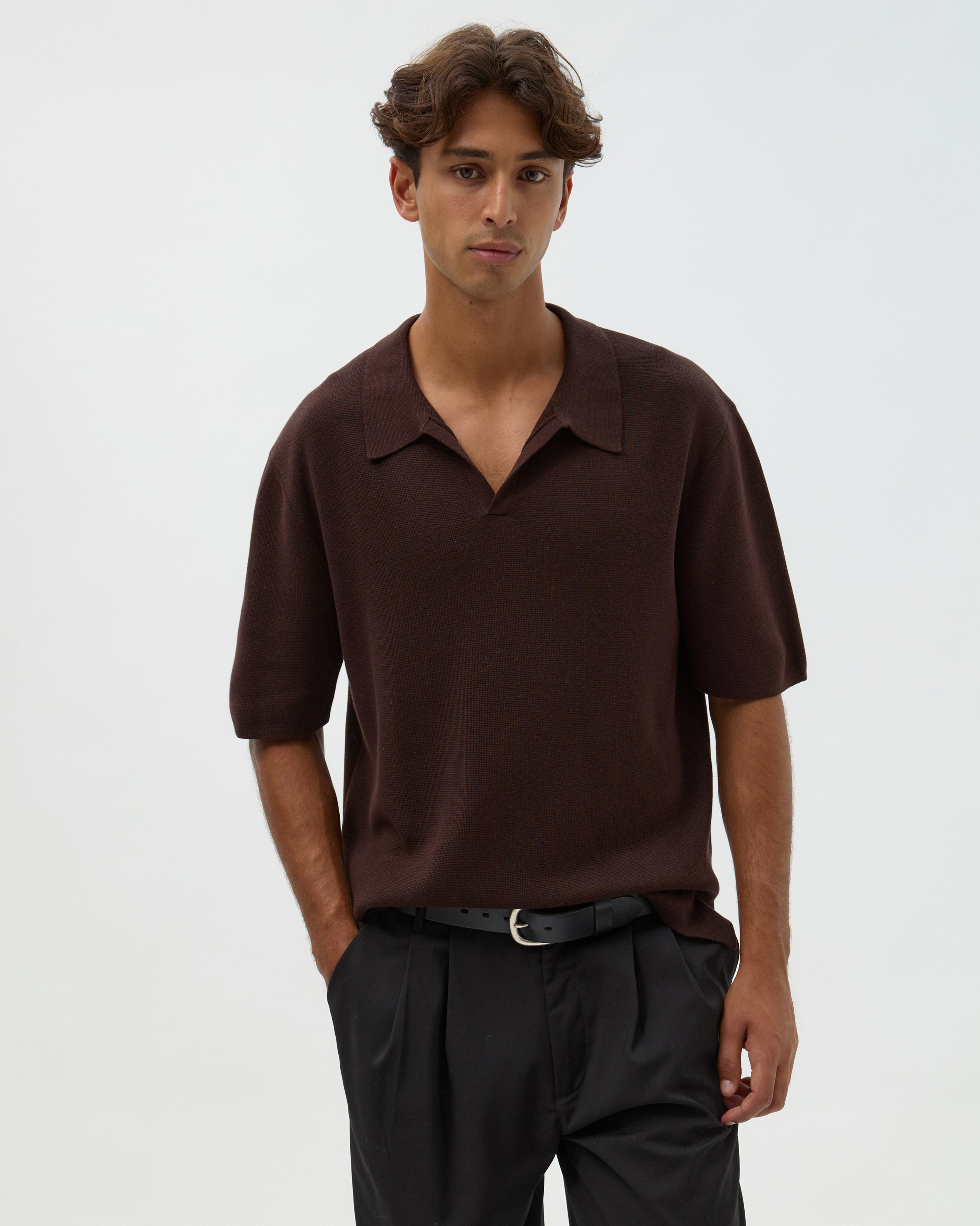 Deep Cut Knit Polo