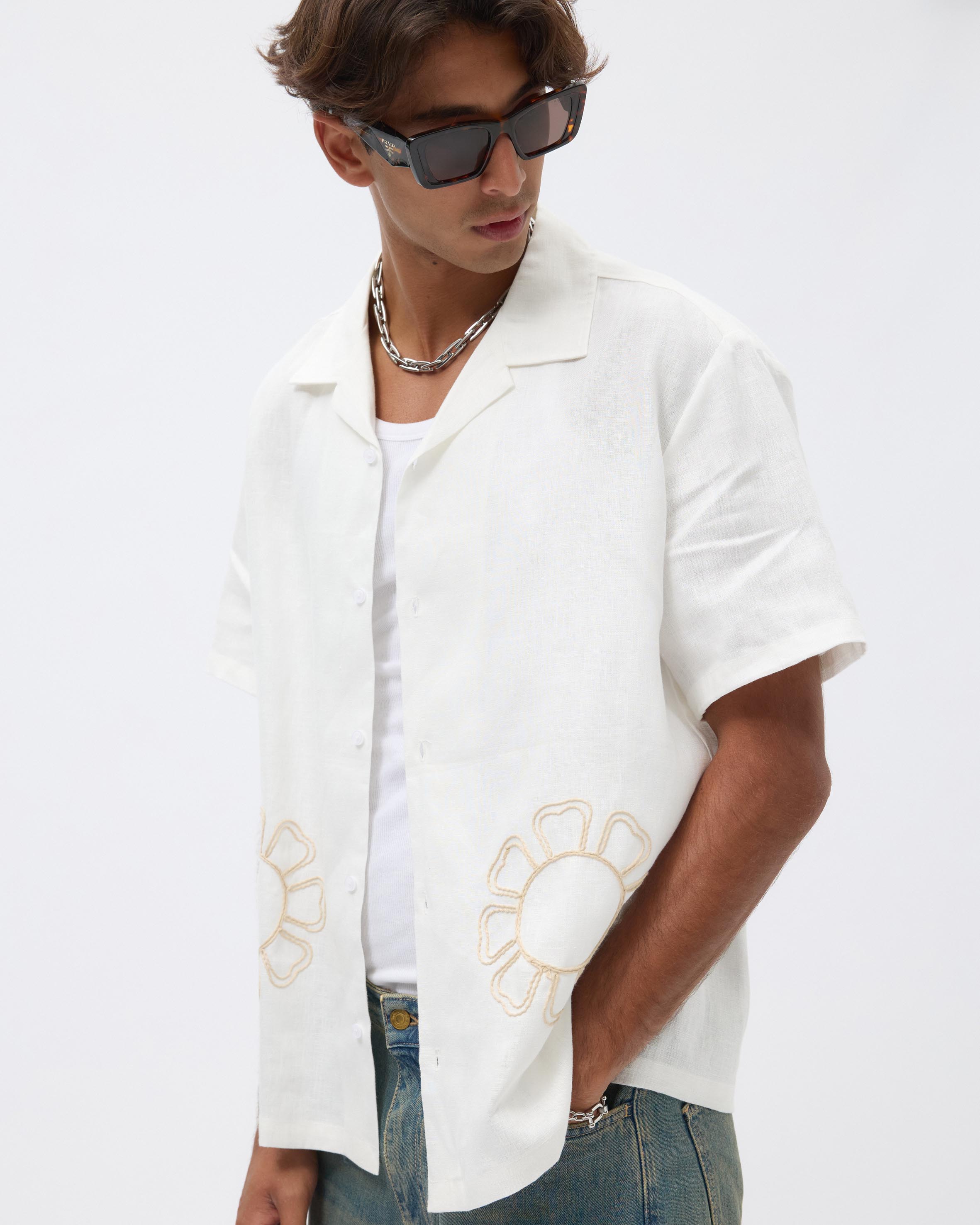 Embroidery Detail Linen Shirt