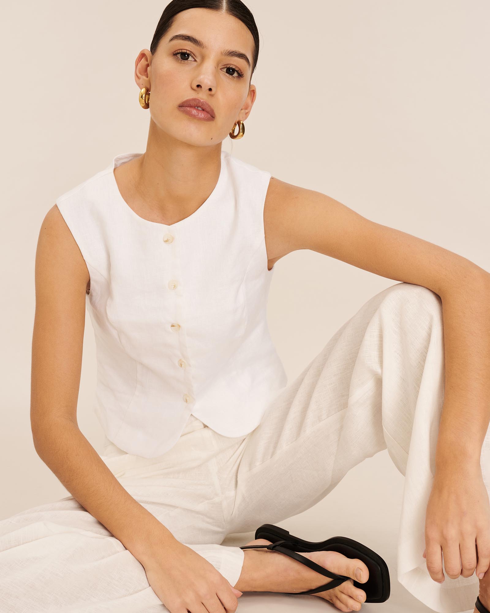 Linen Button Through Vest