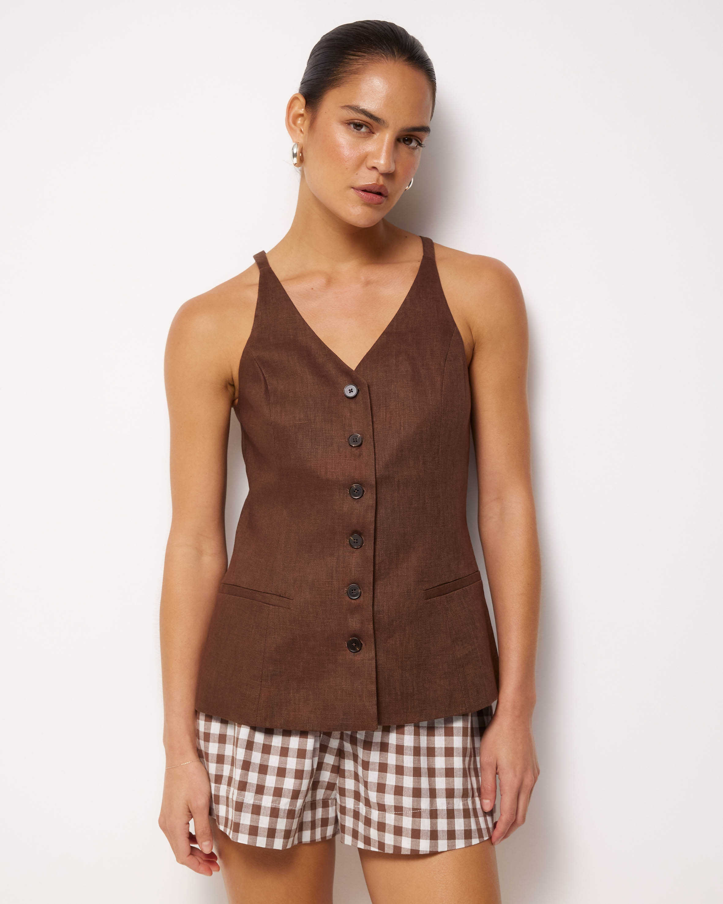 Nora Linen Button Front Top