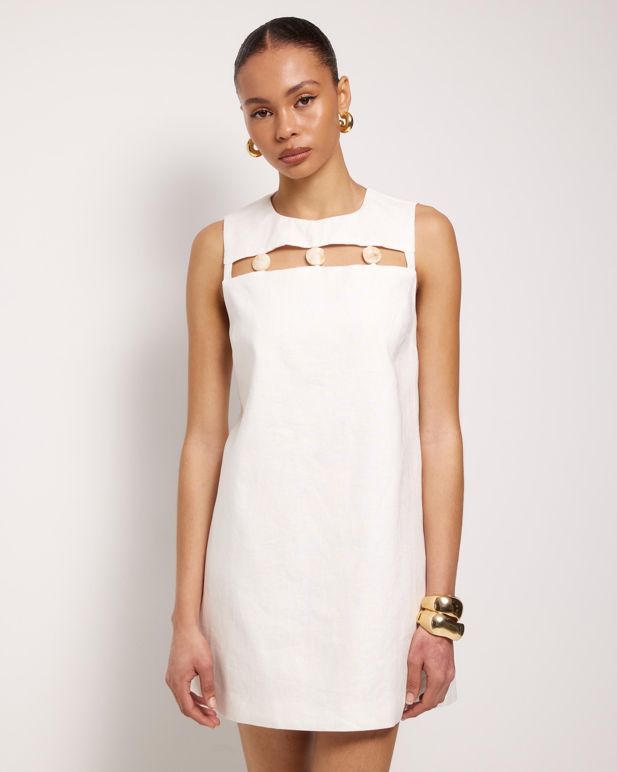 Haven Linen Beaded Mini Dress