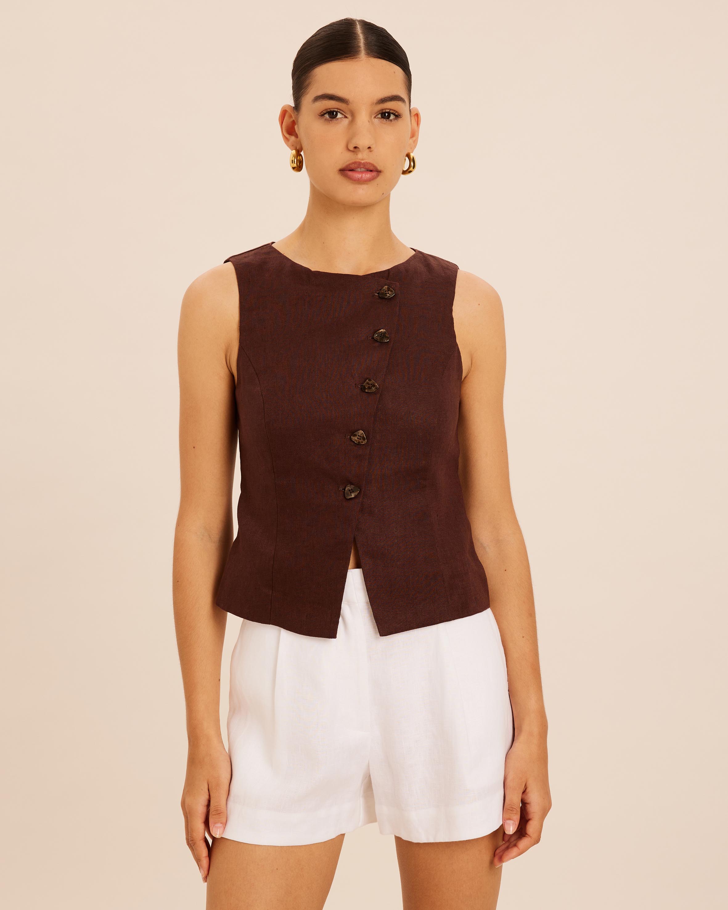 Linen Asymmetric Crew Neck Vest