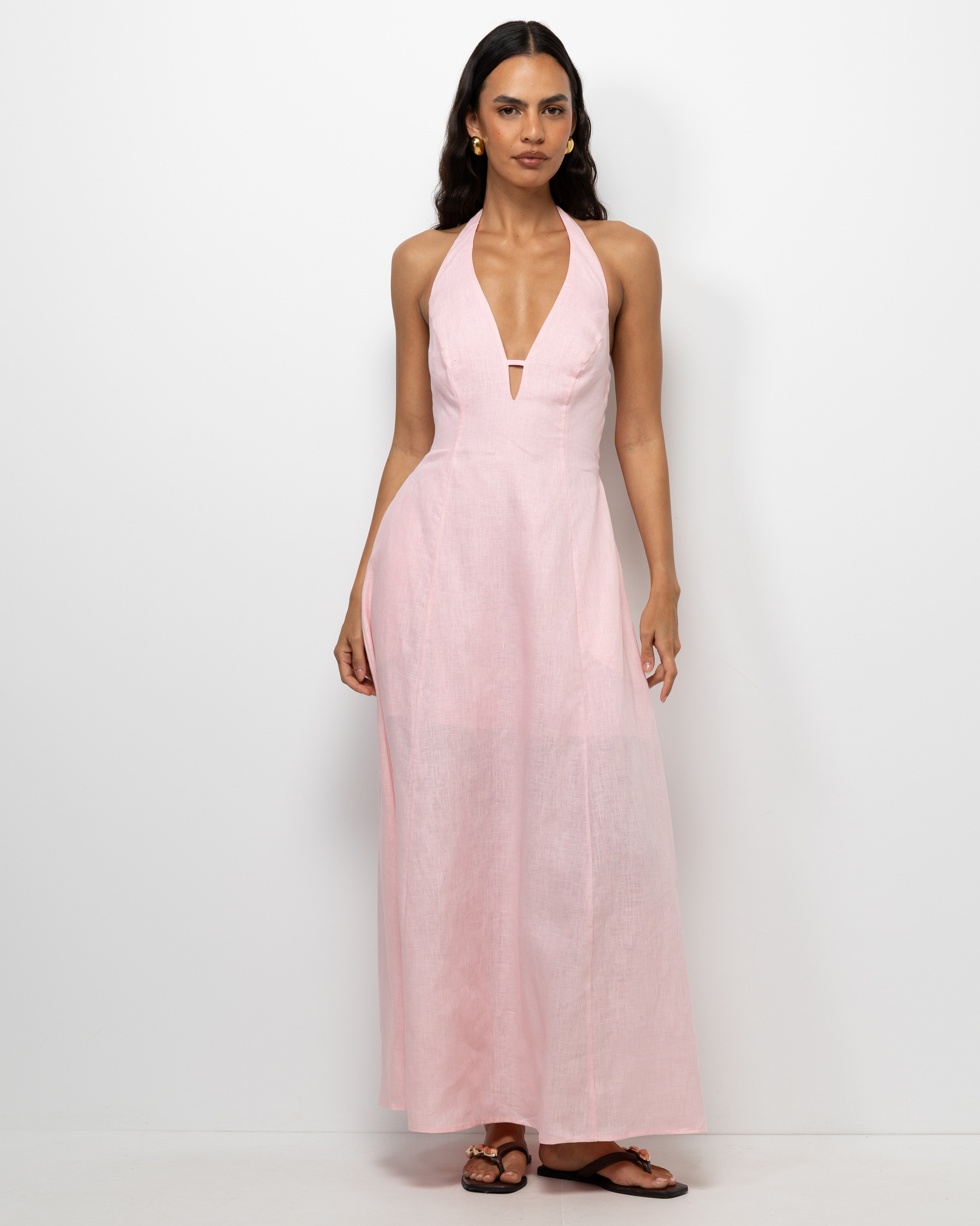 Odele Linen Halter Midi Dress