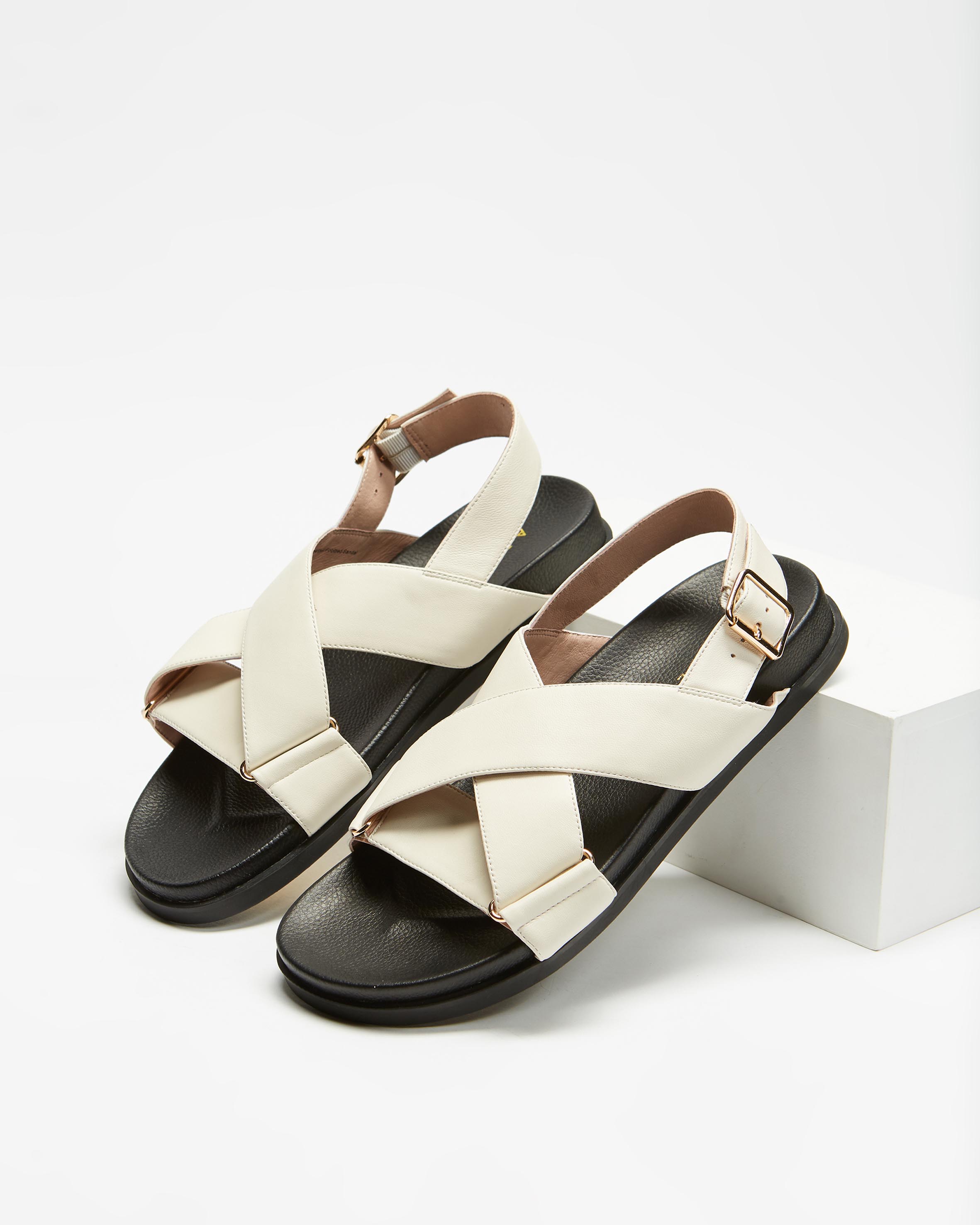 Crossover Leather Footbed Sandals