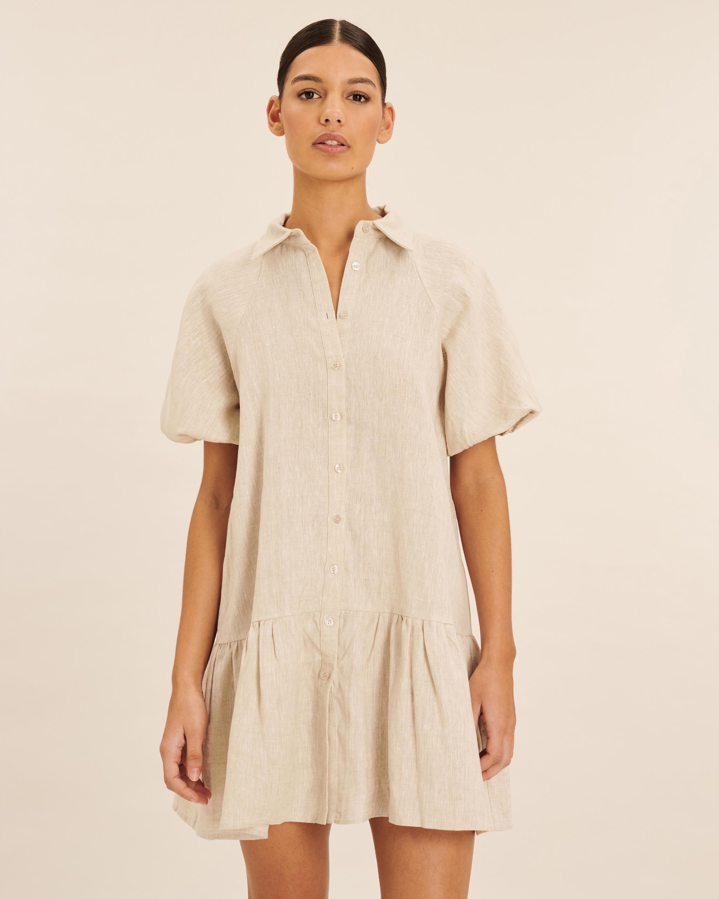 Joia Linen Puff Sleeve Mini Dress