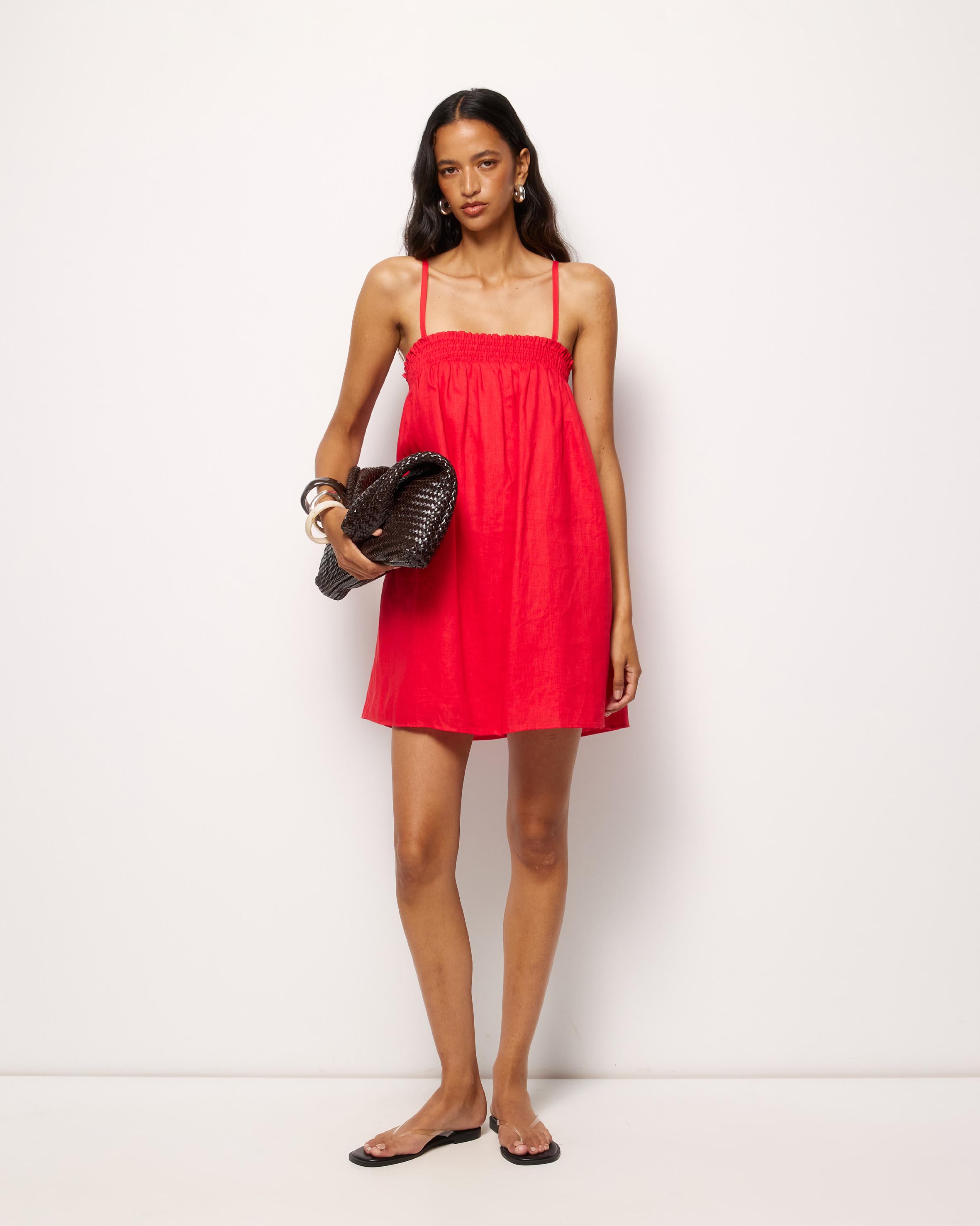 Amba Shirred Linen Mini Dress