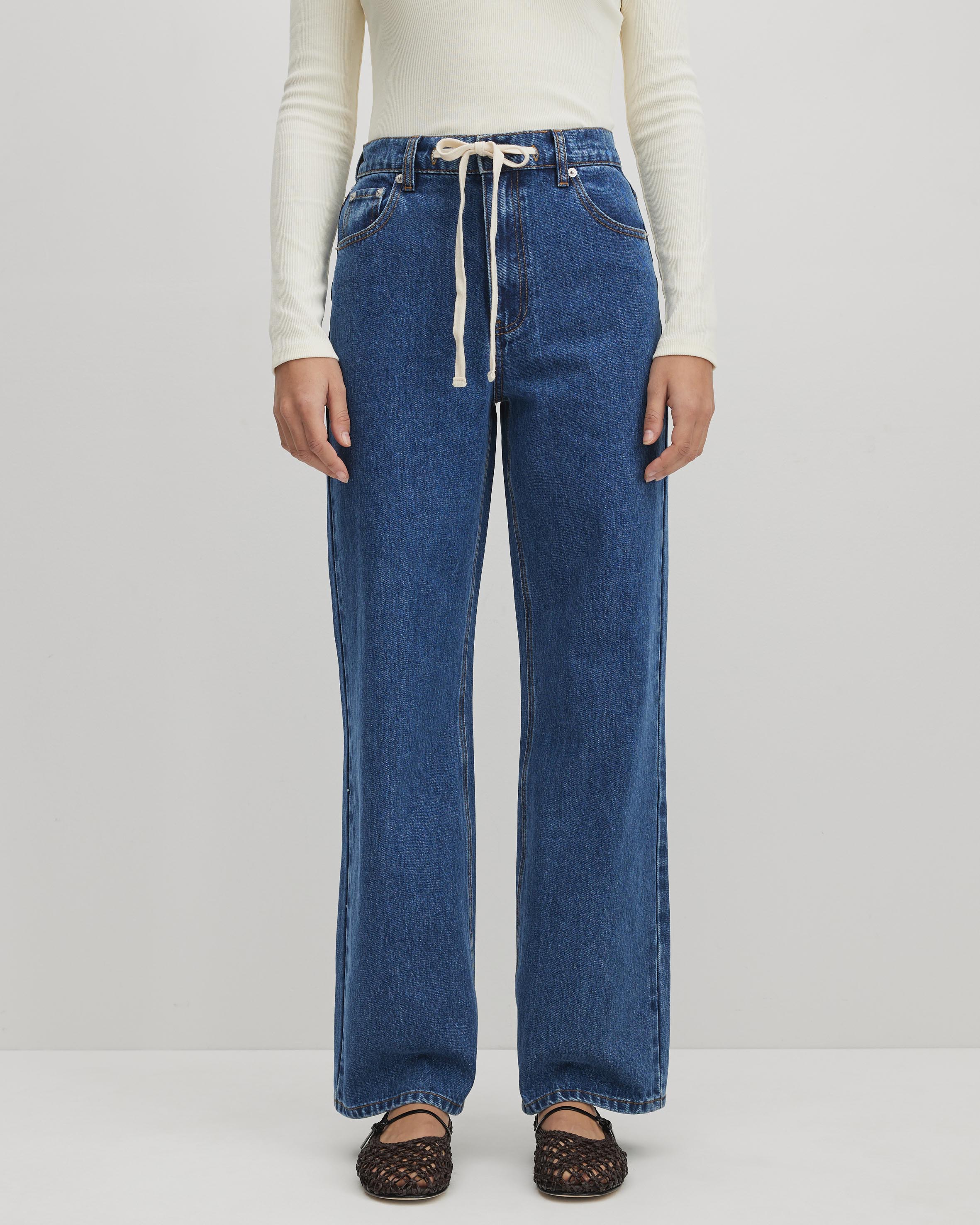 Mid Rise Drawcord Jeans