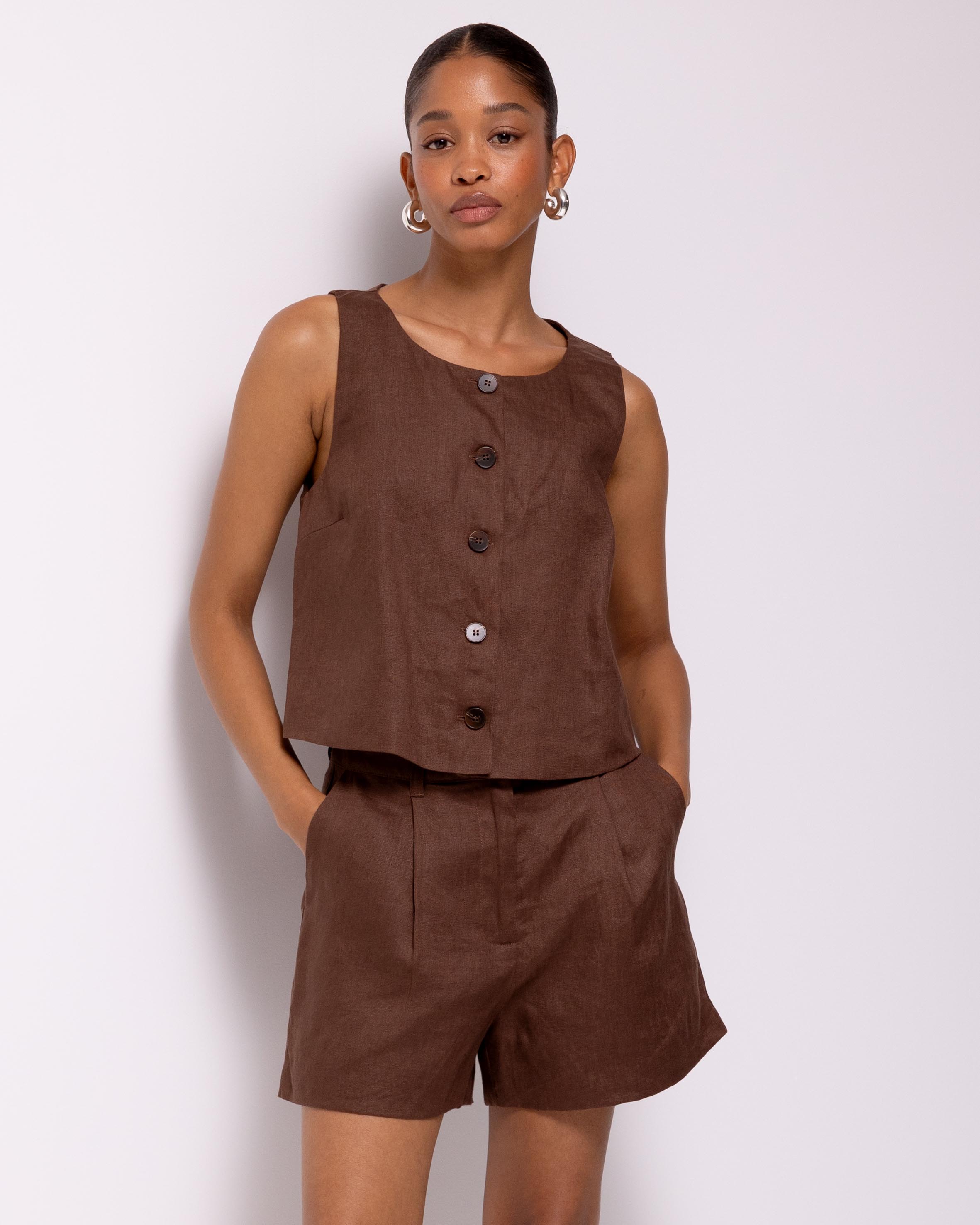 Linen Button Through Tank