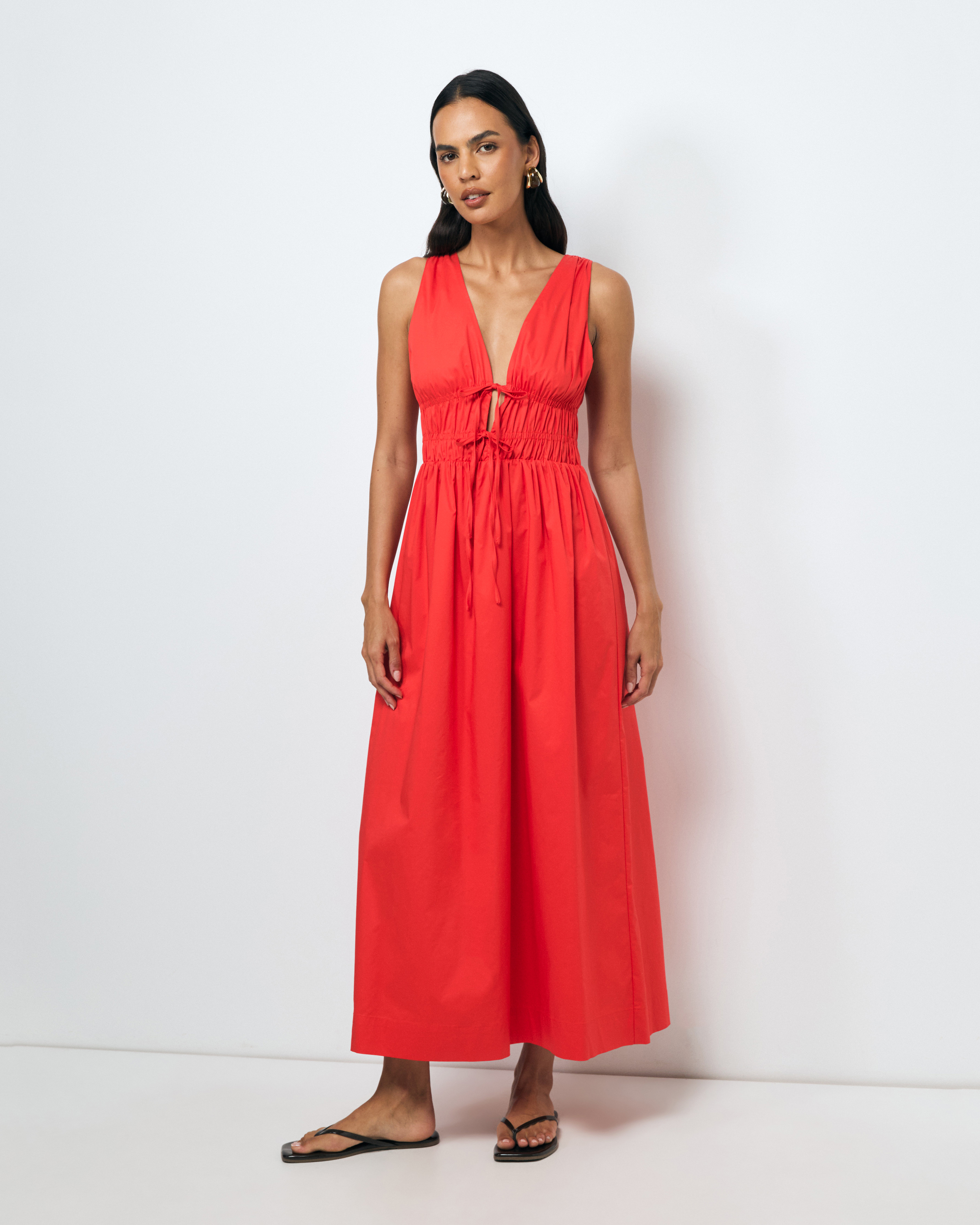 Indie Cotton Tie Front Midi Dress