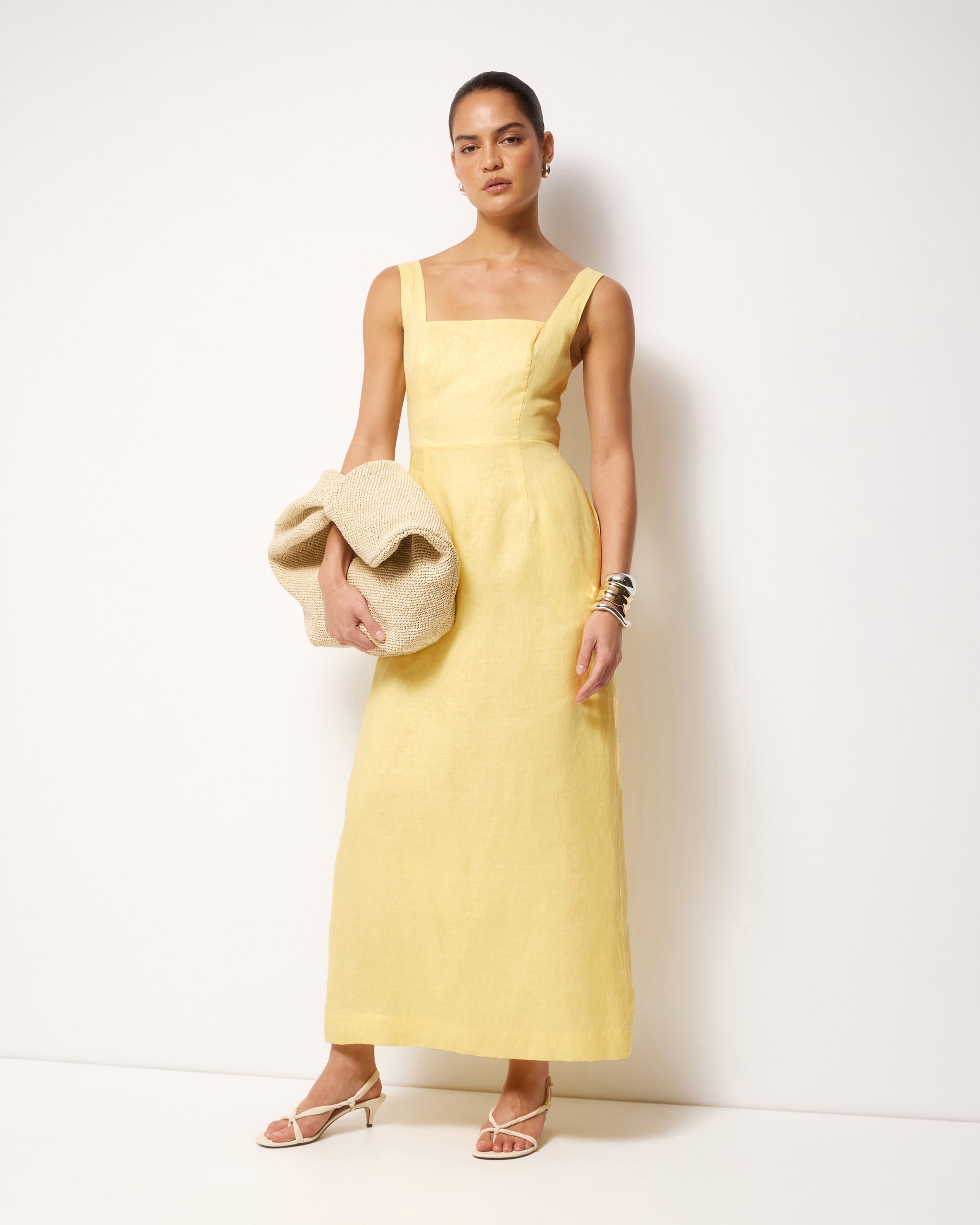 Kaili Linen Square Neck Maxi Dress
