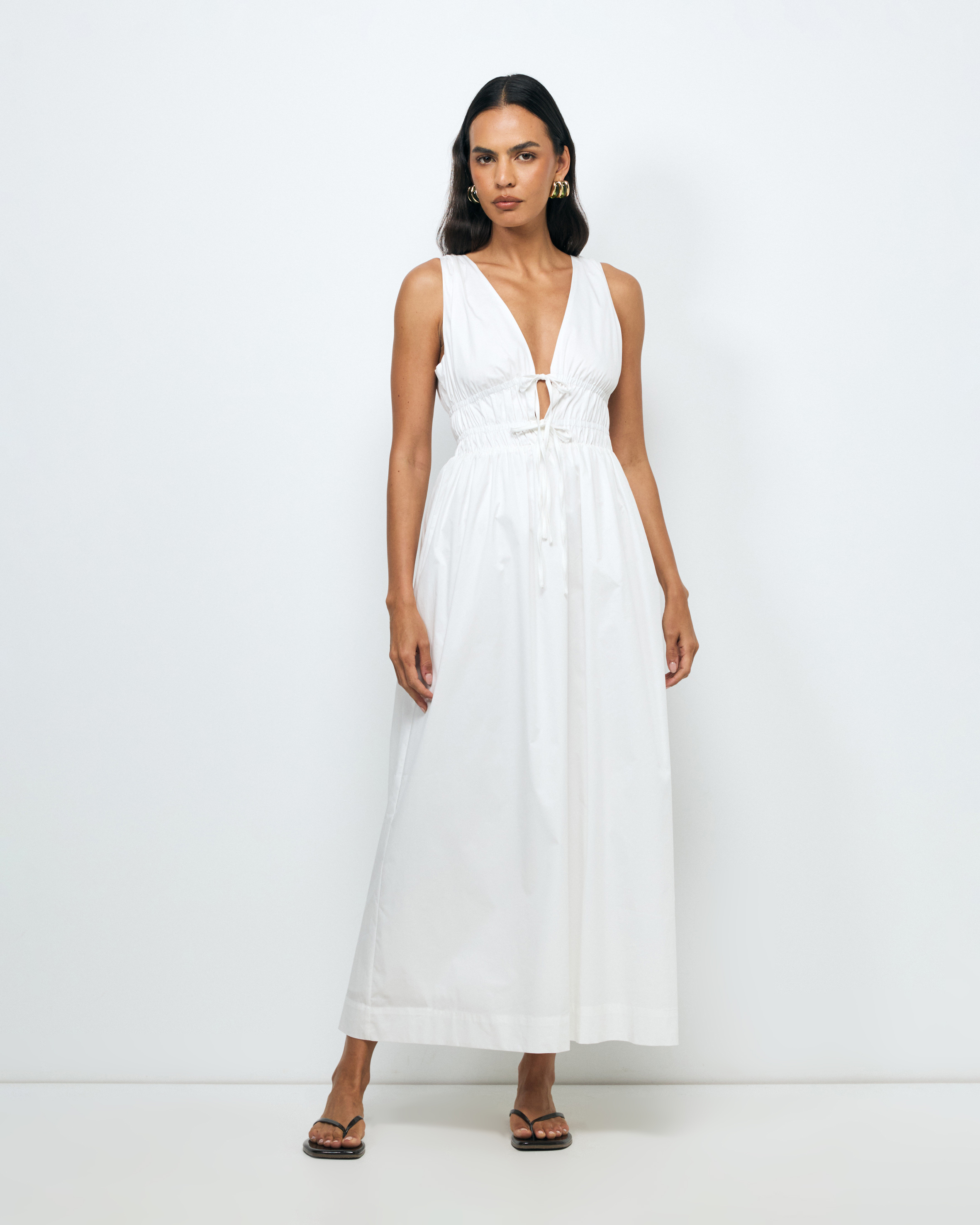 Indie Cotton Tie Front Midi Dress