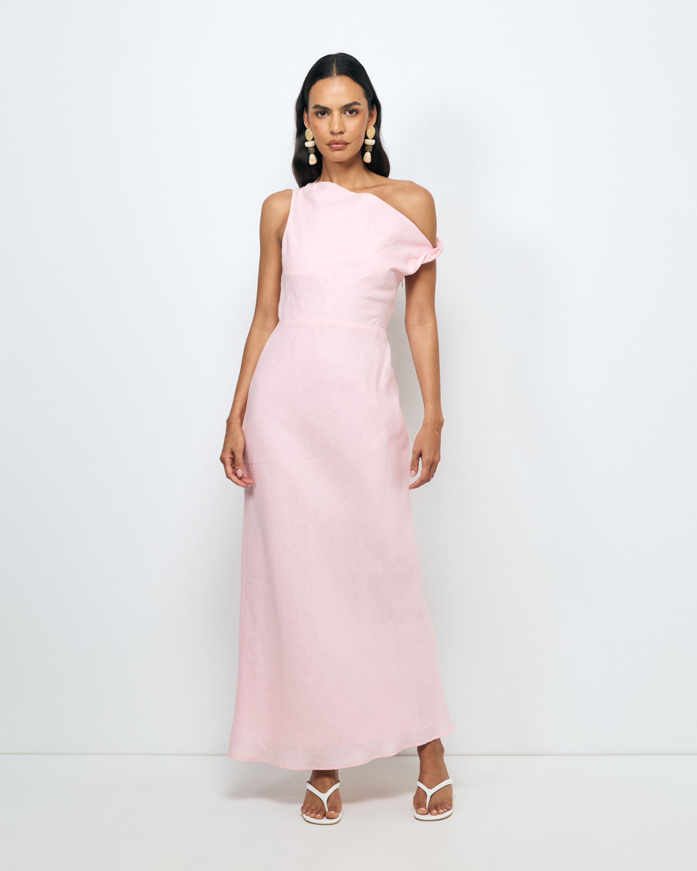 Fia Linen Draped Off Shoulder Maxi Dress