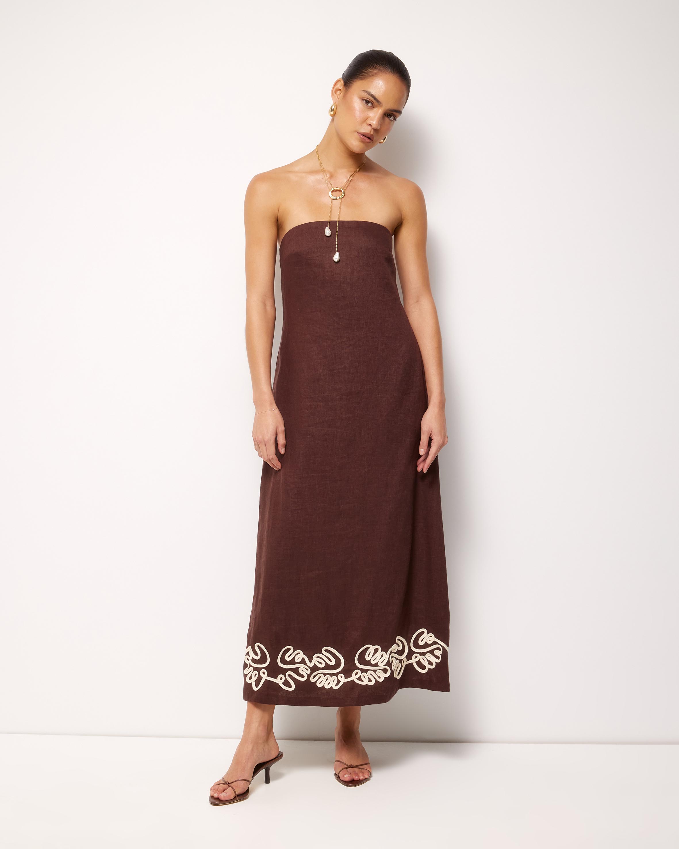 Quinn Embroidered Linen Midi Dress