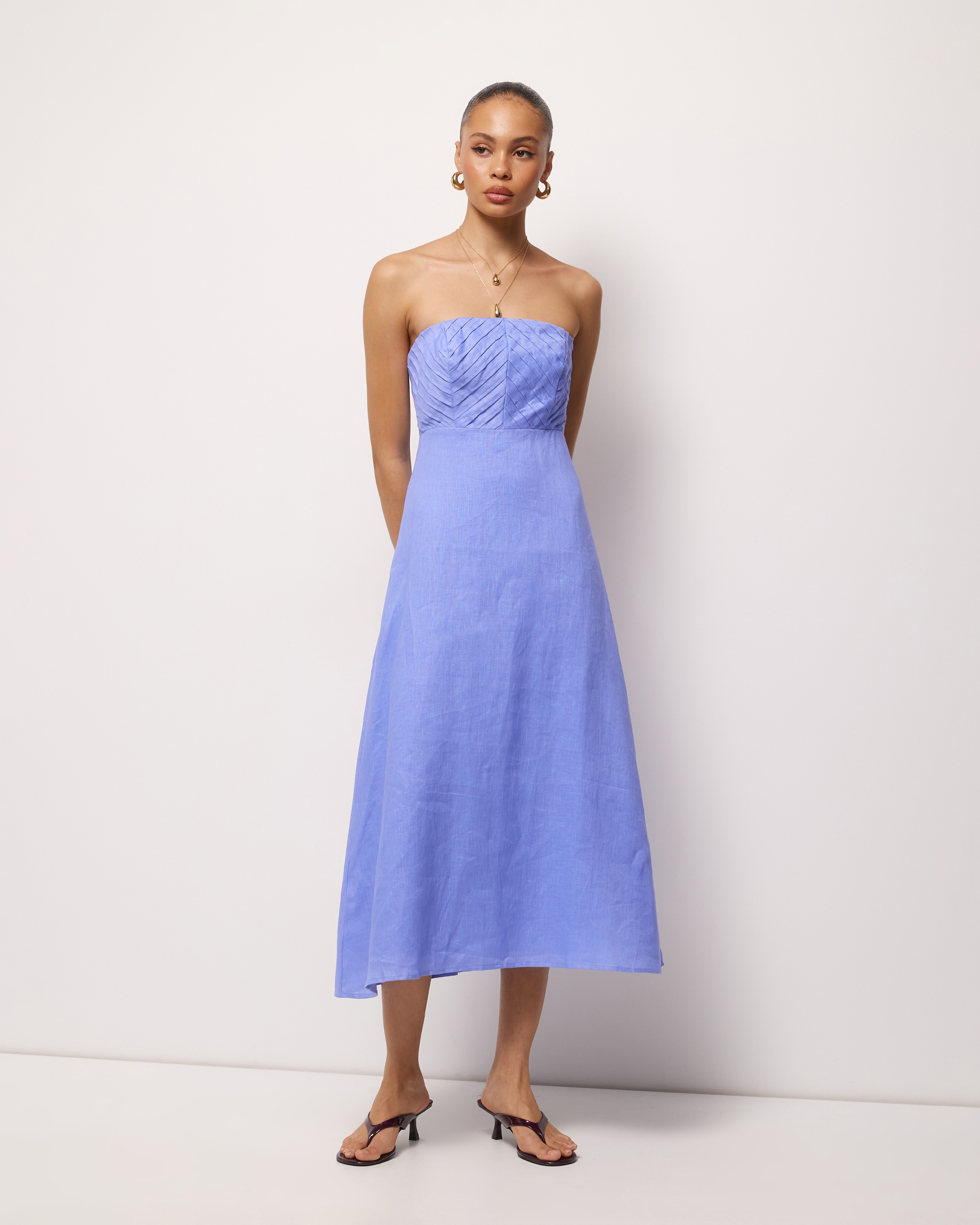Maris Pintuck Strapless Linen Midi Dress
