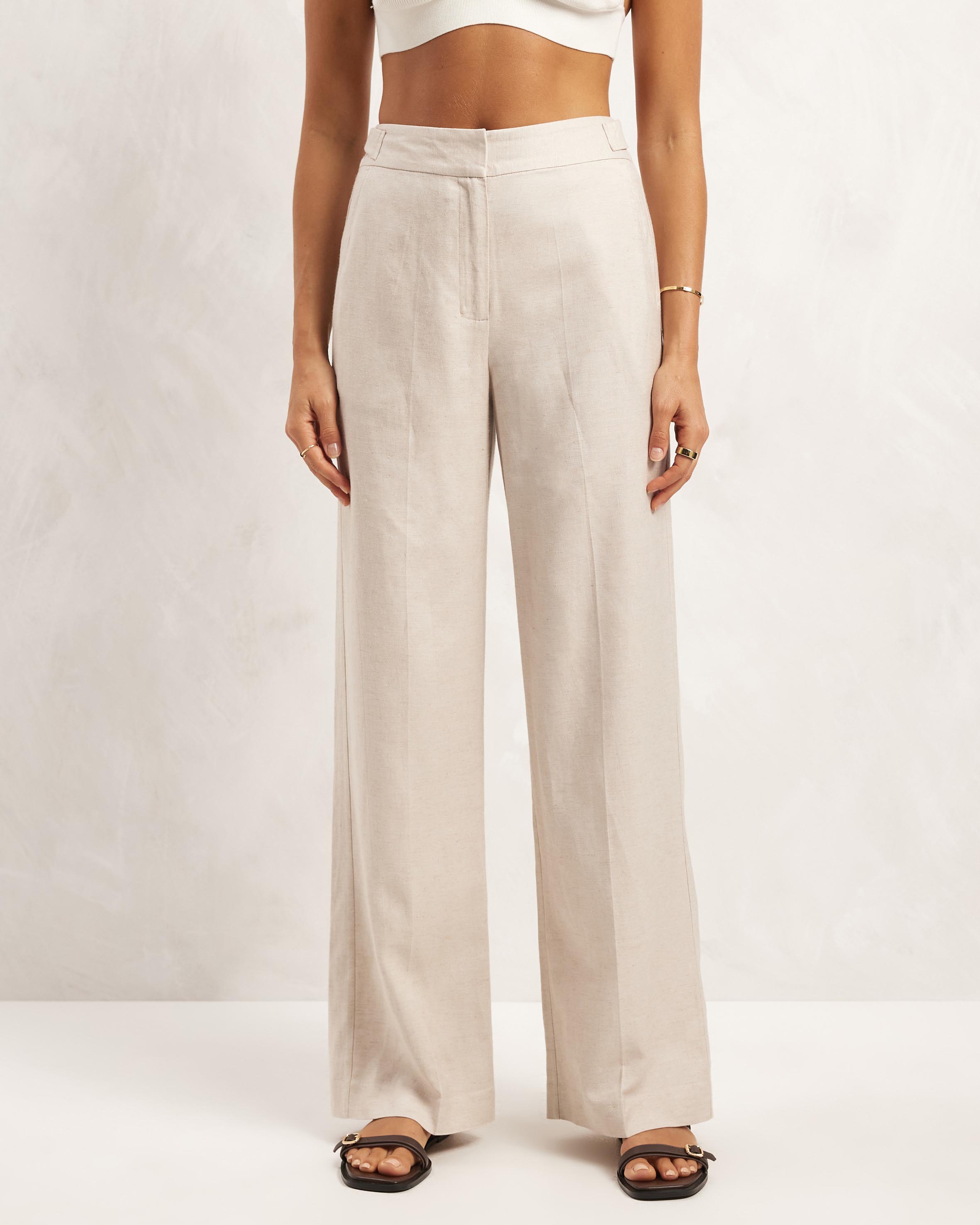 Linen Blend Wide Leg Pants