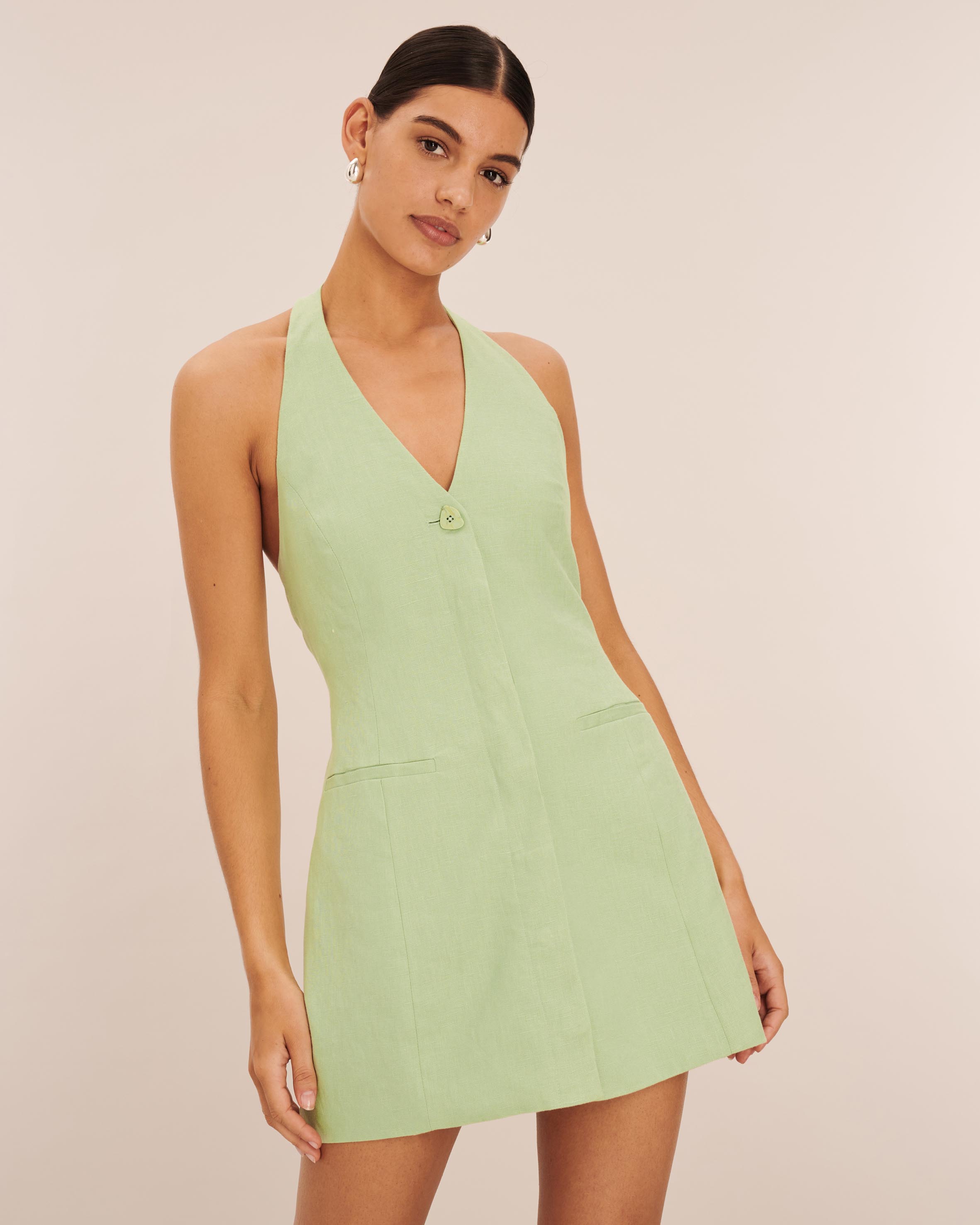 Tailored Linen Mini Halter Dress