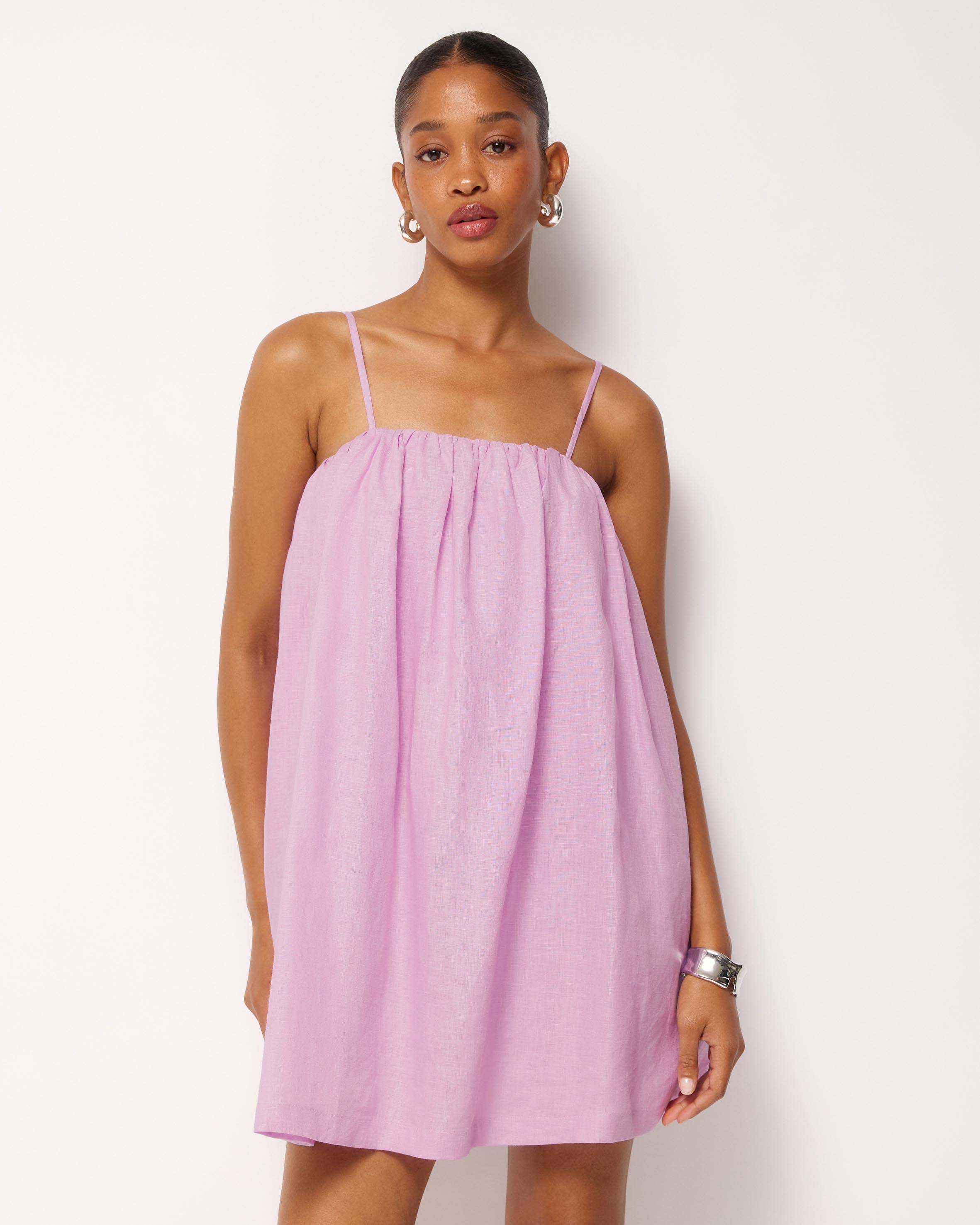 Liv Linen Gathered Neckline Mini Dress