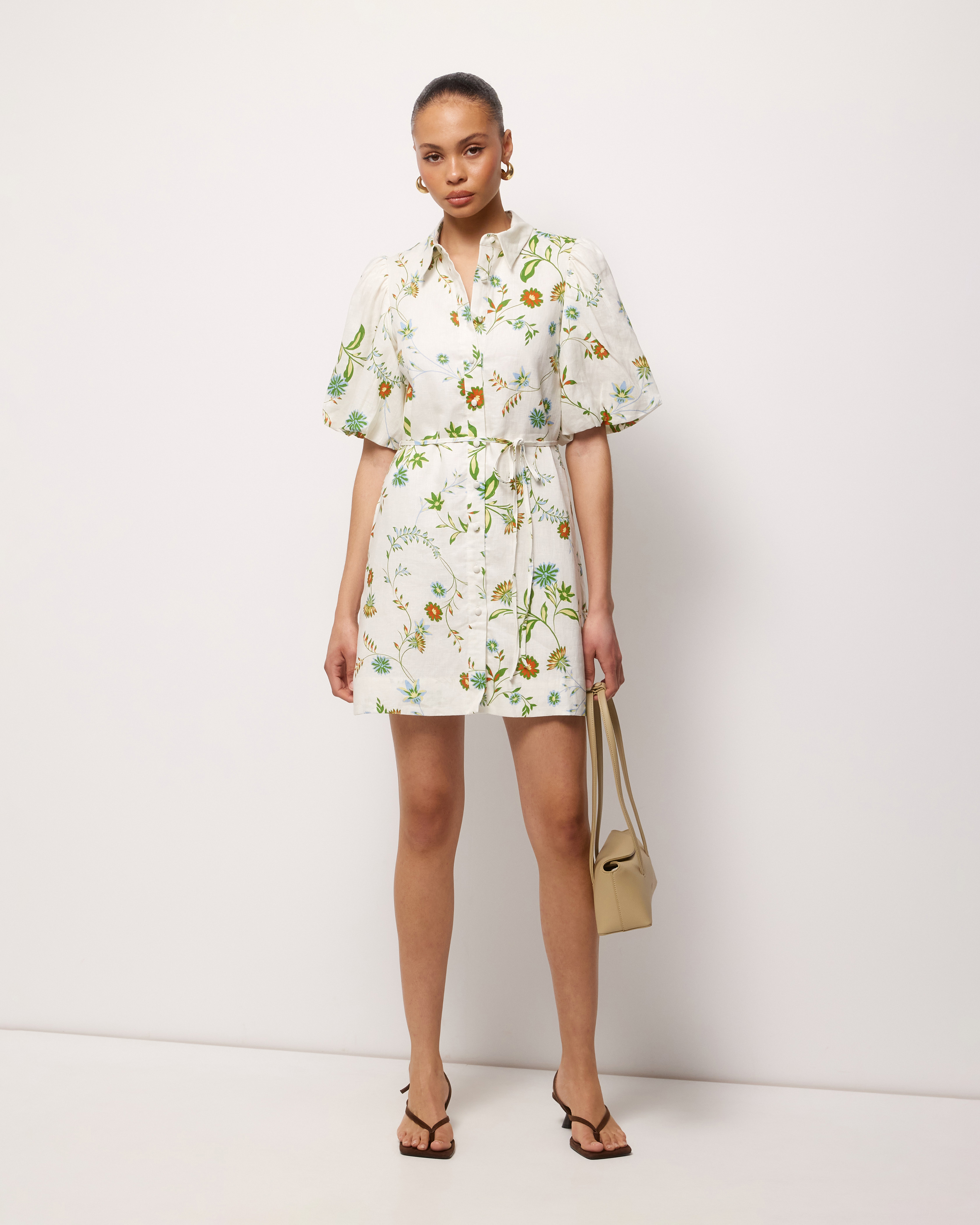 Anita Linen Puff Sleeve Mini Dress