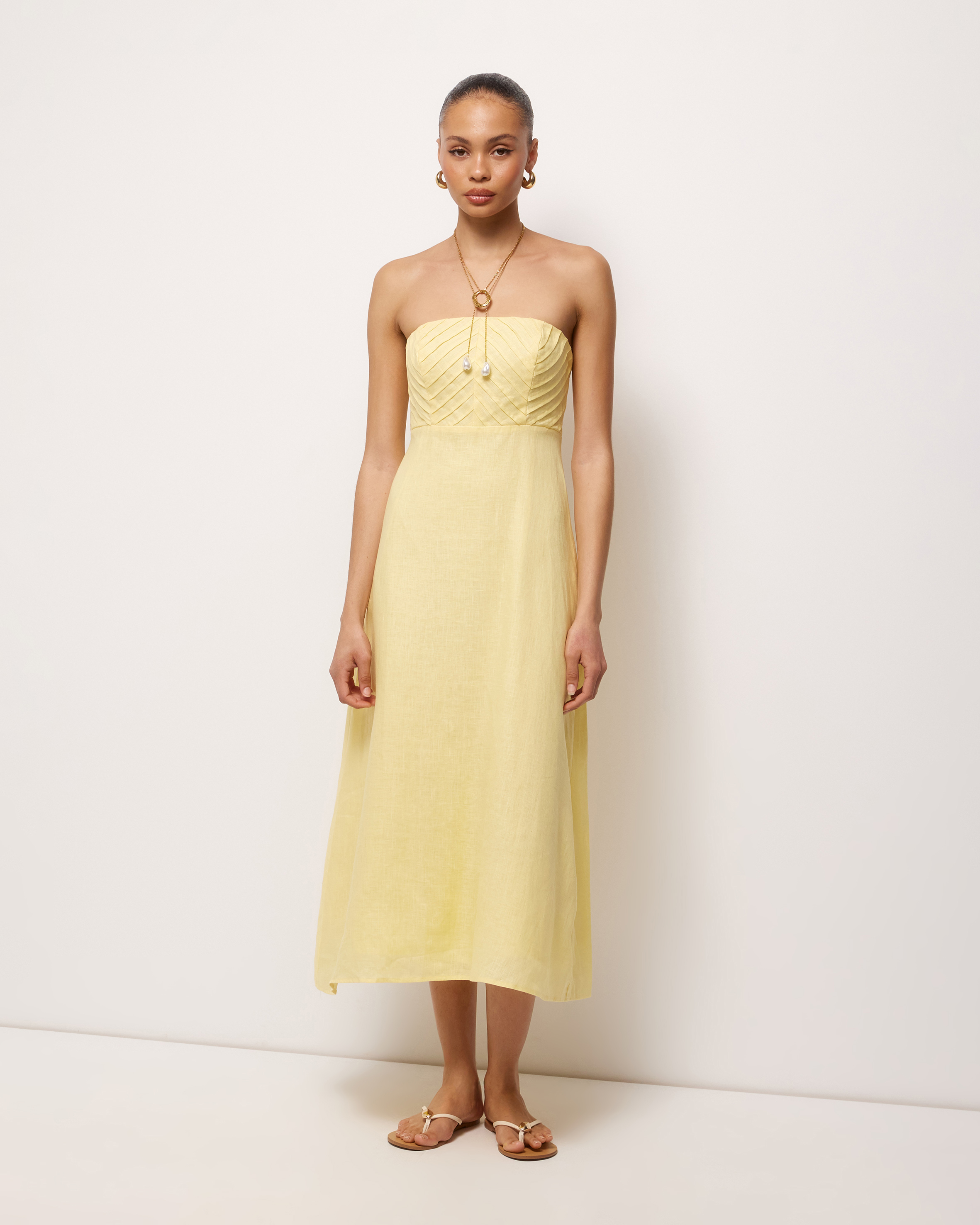 Maris Pintuck Strapless Linen Midi Dress