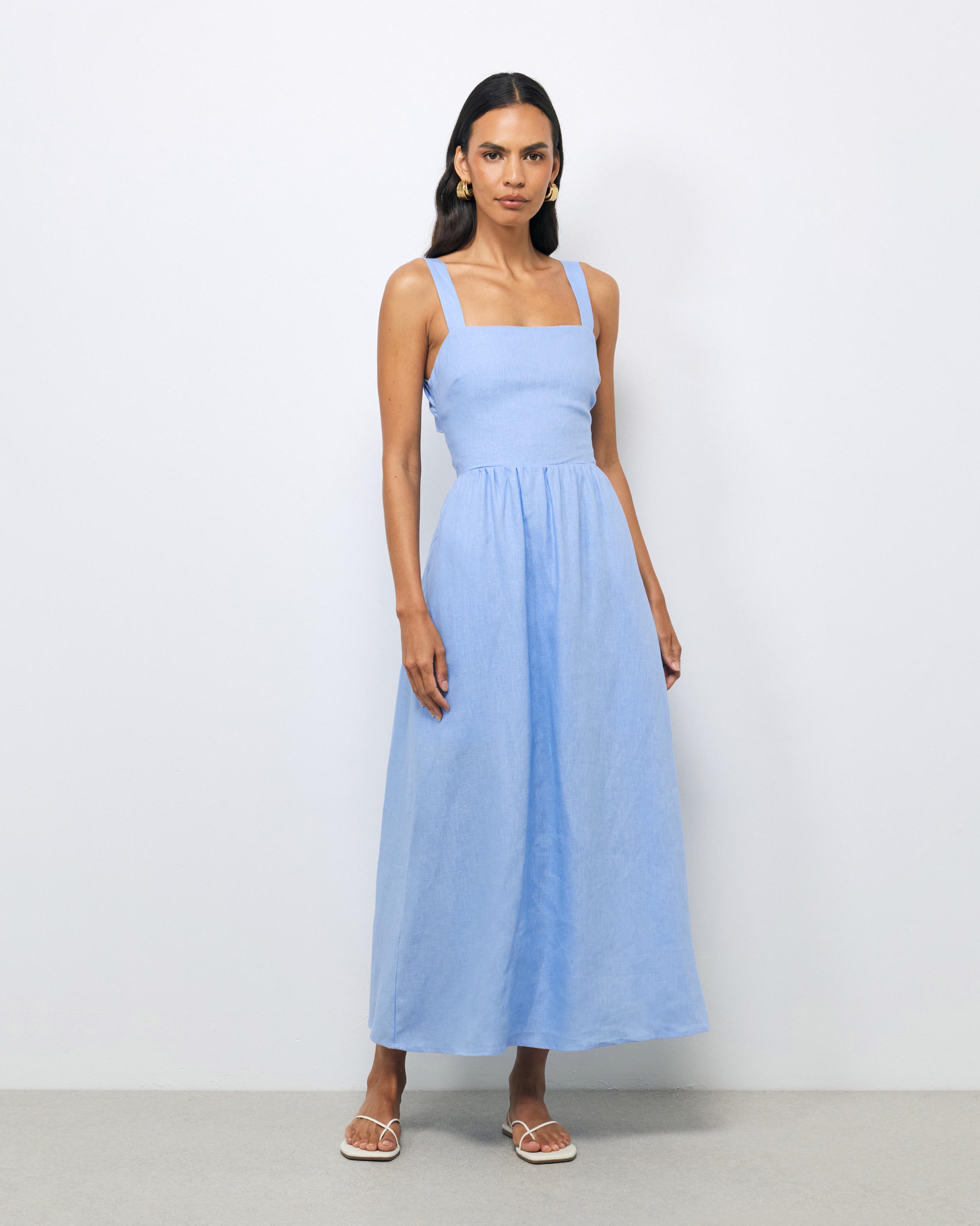 Raina Tie Back Linen Midi Dress