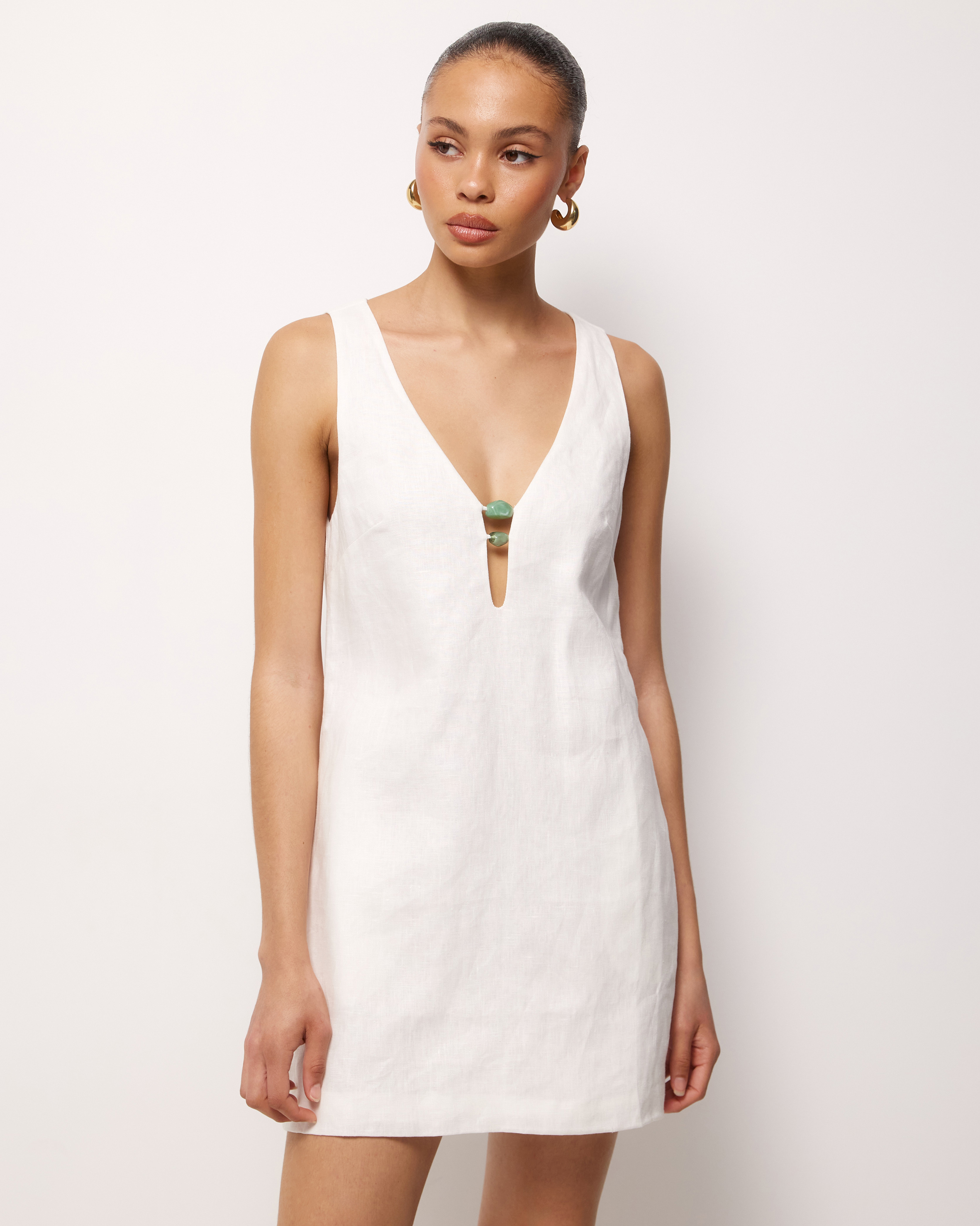 Fiora Linen Resin Trim Shift Dress