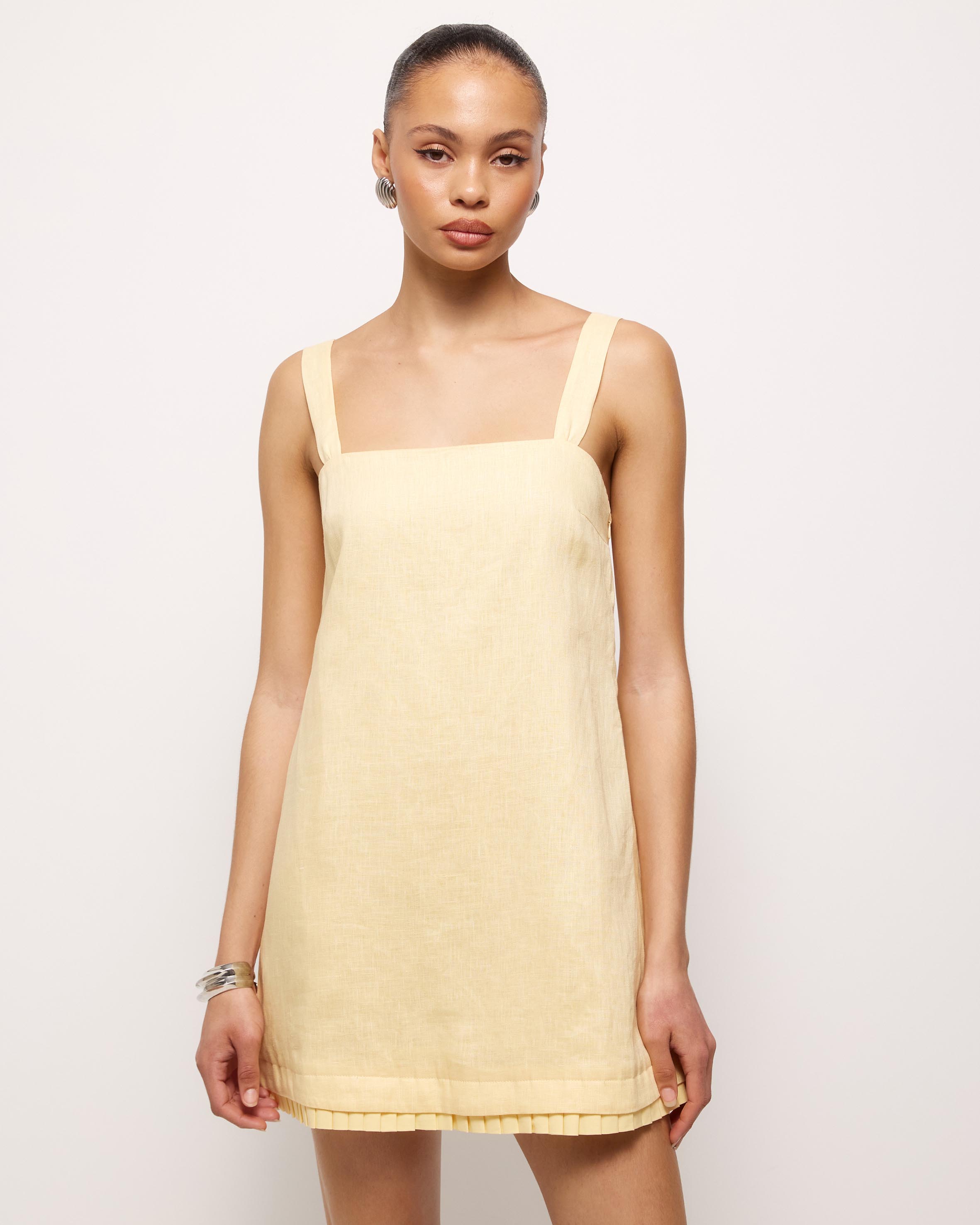Cova Pleat Trim Linen Mini Dress