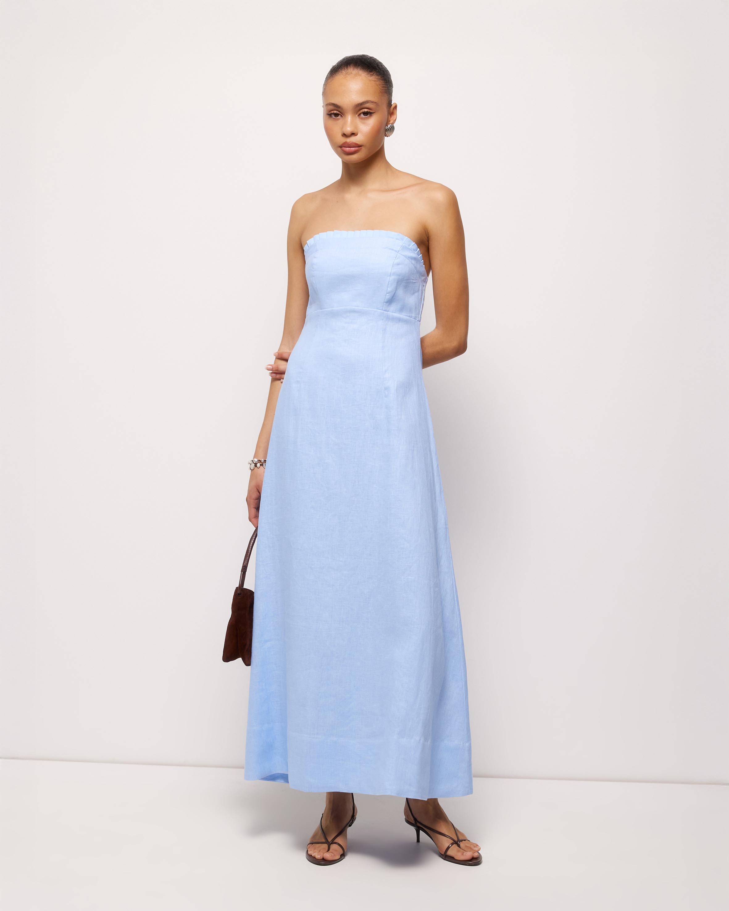 Cova Pleat Trim Linen Midi Dress