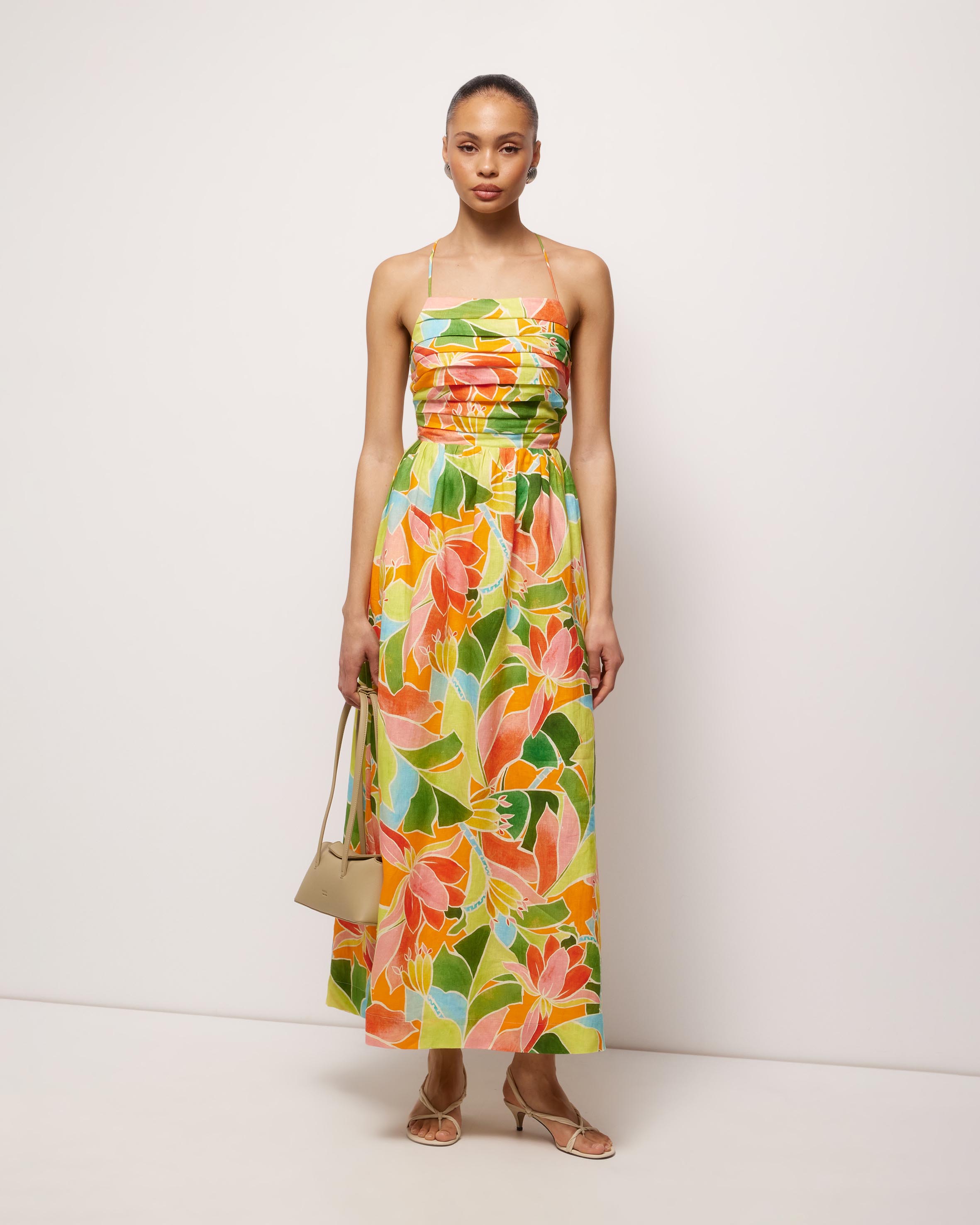 Emina Linen Tie Back Midi Dress