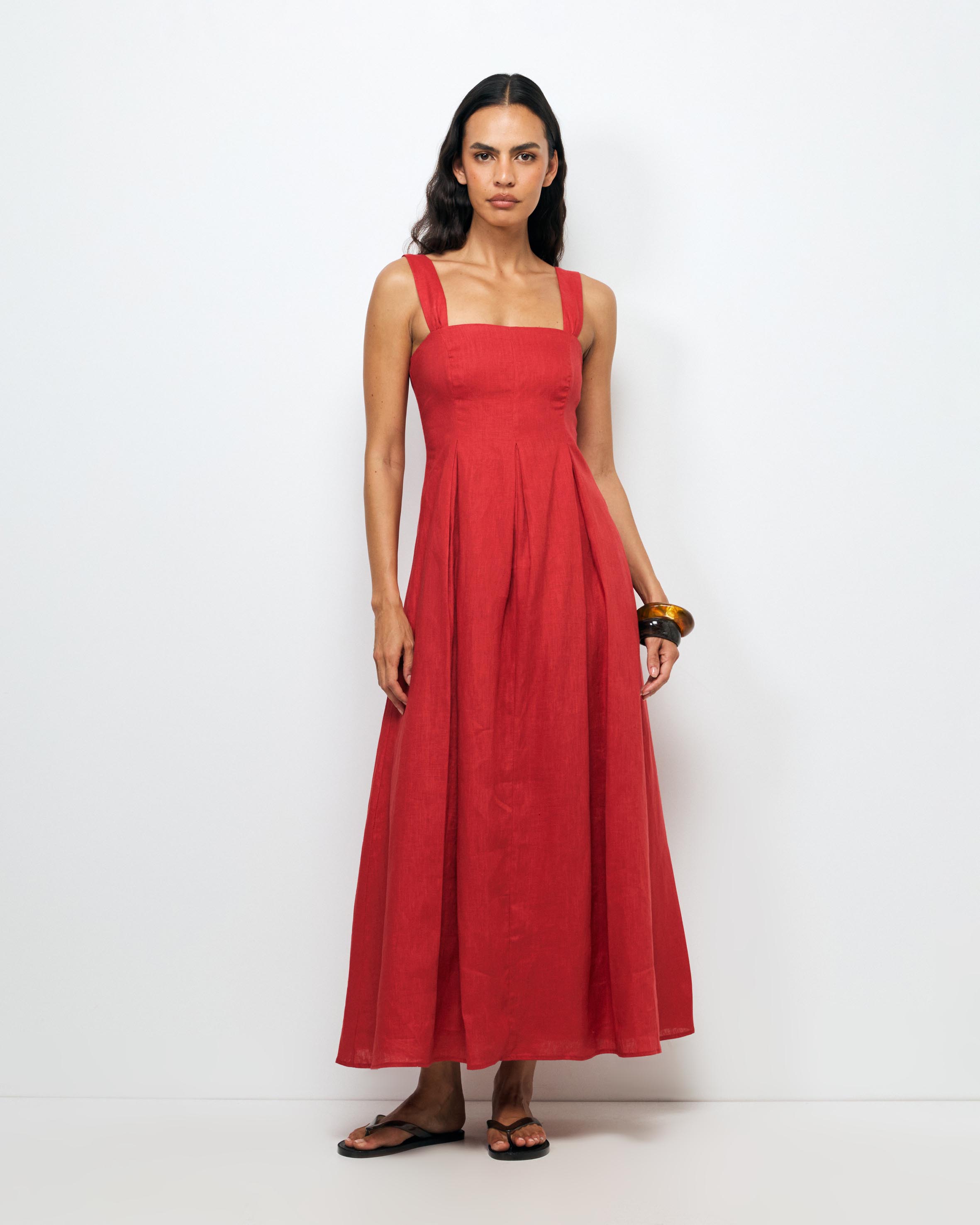 Inara Pleated Linen Midi Dress