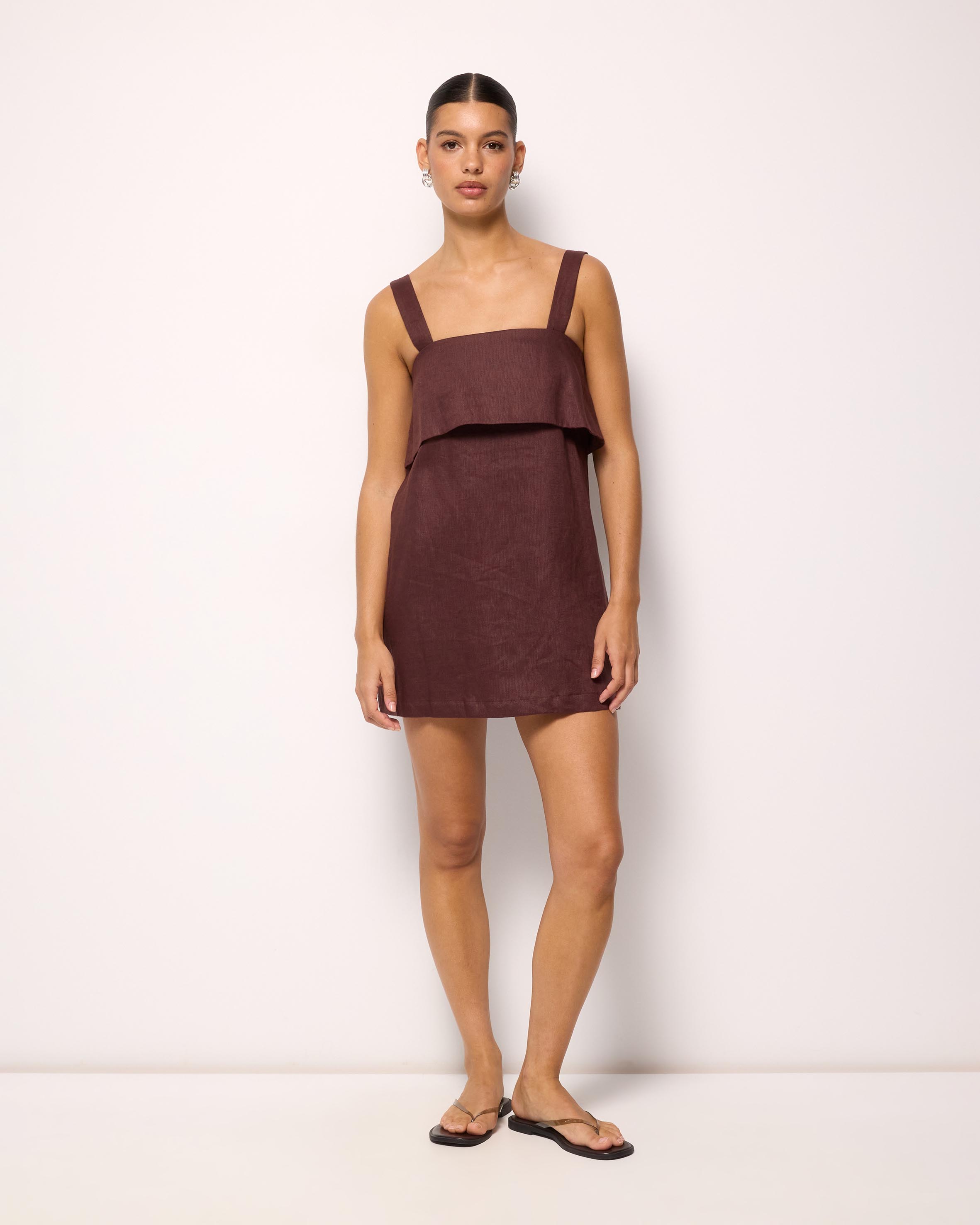 Nora Buckle Detail Linen Mini Dress