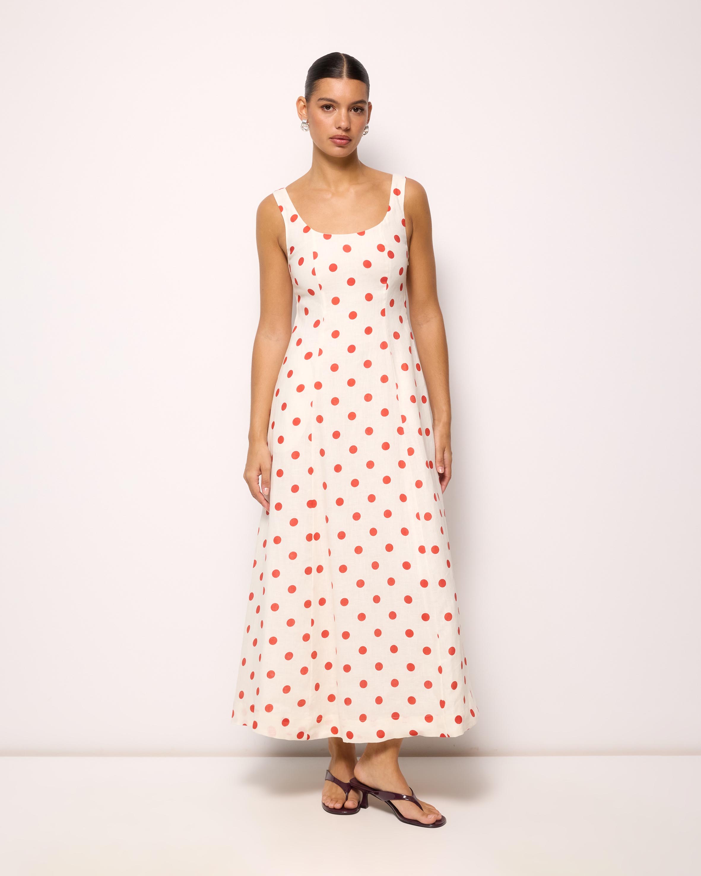 Ava Polka Dot Linen Maxi Dress