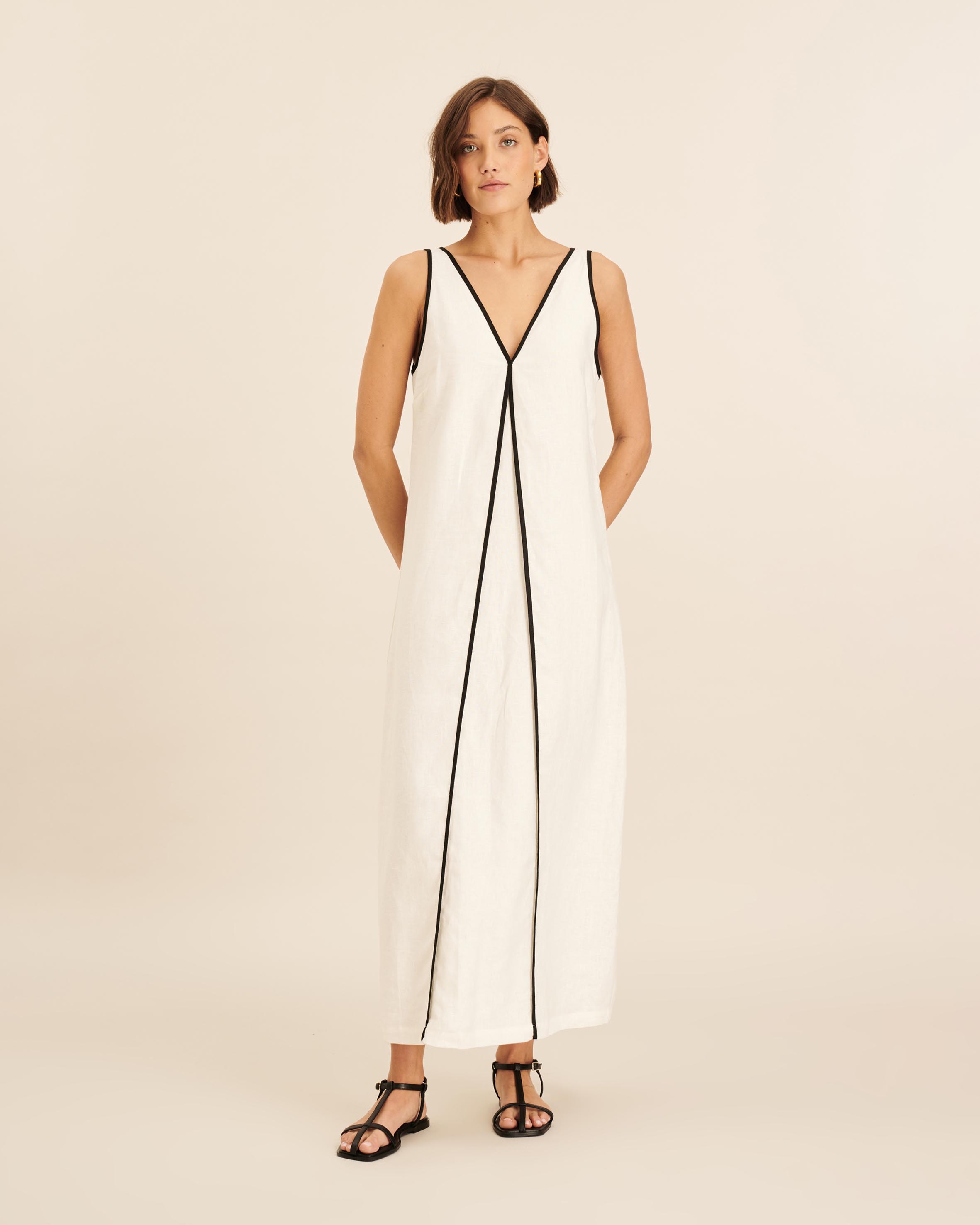 Zena Linen Contrast Midi Dress