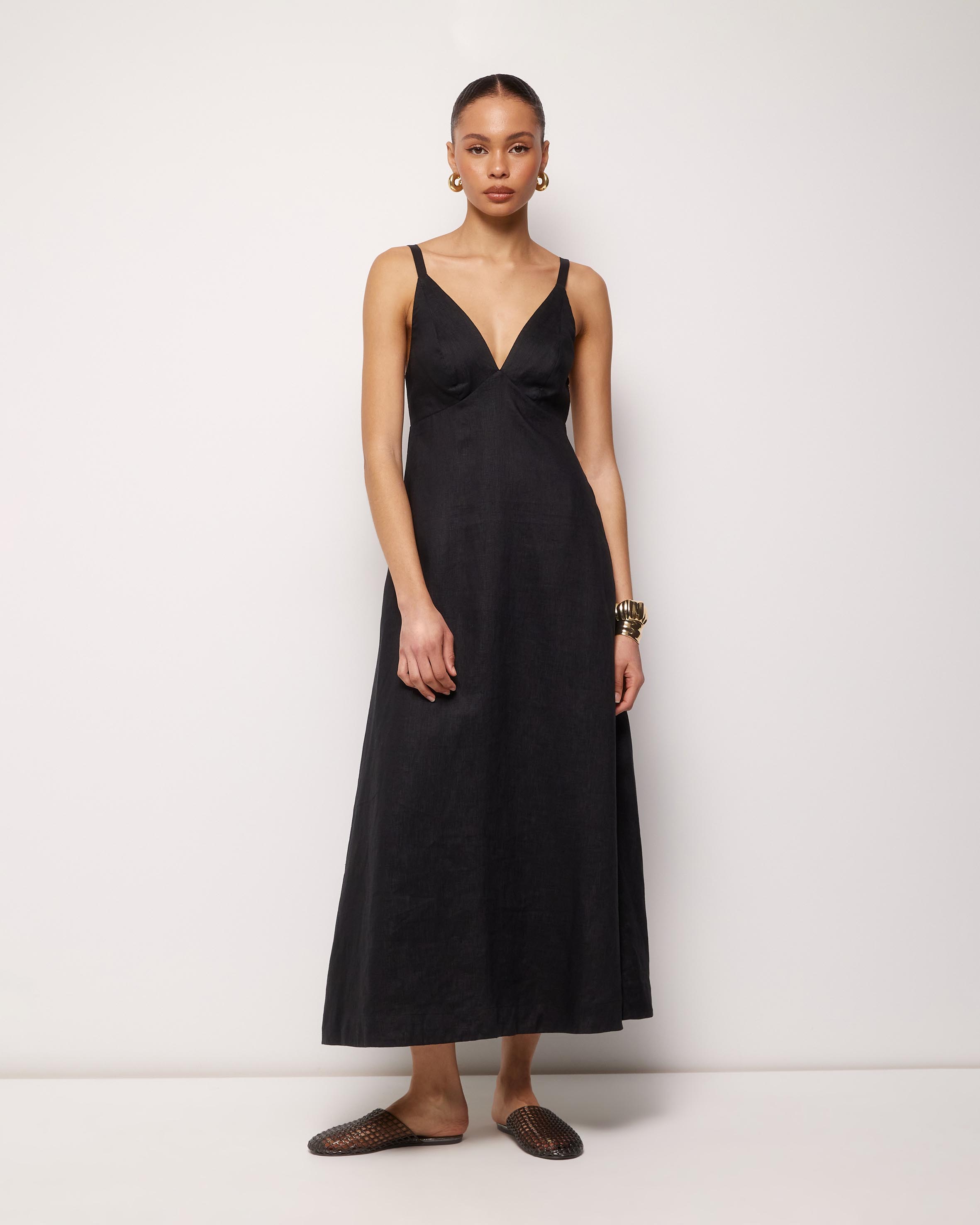 Millie Linen V Neck Midi Dress