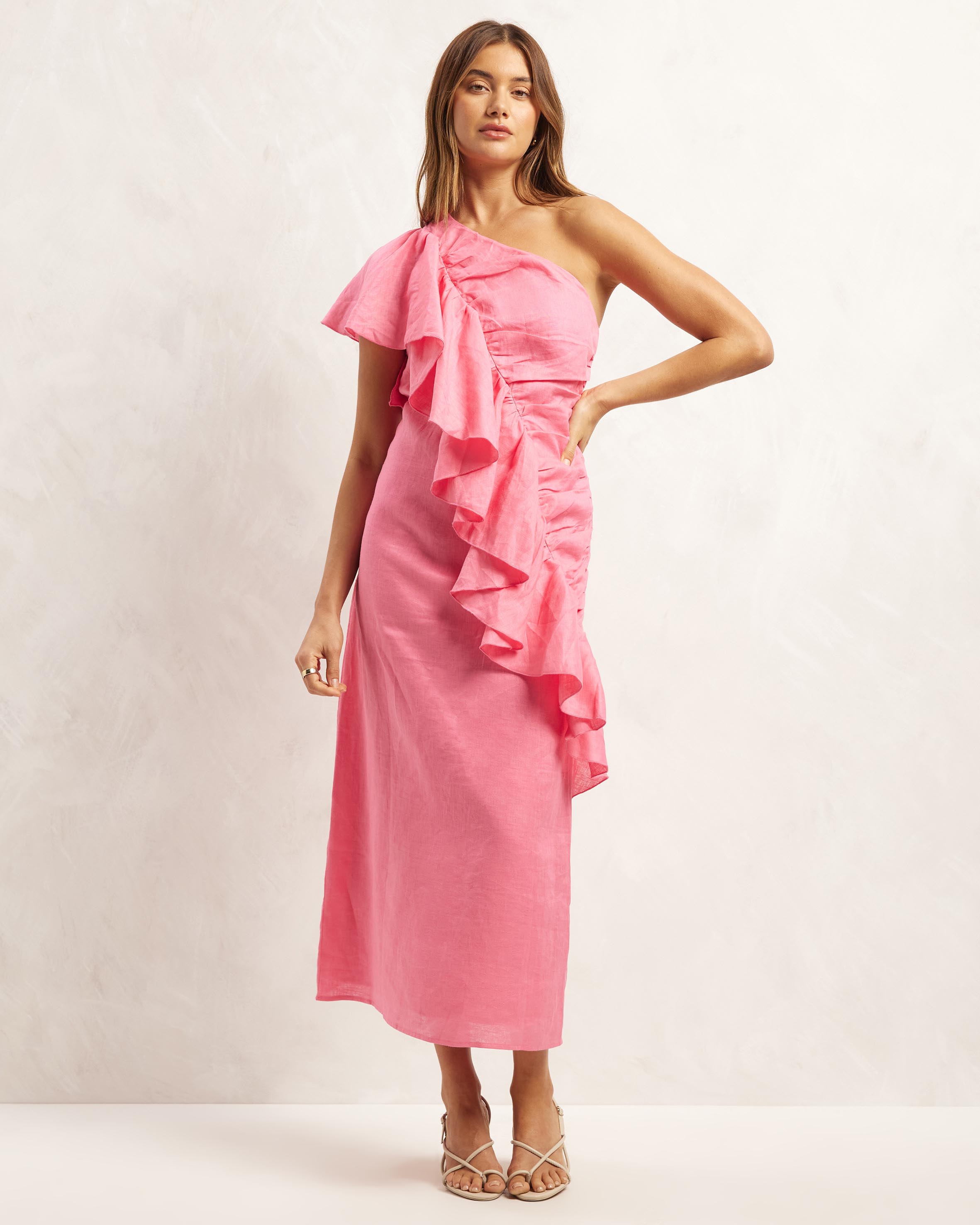 Linen Frill Midi Dress
