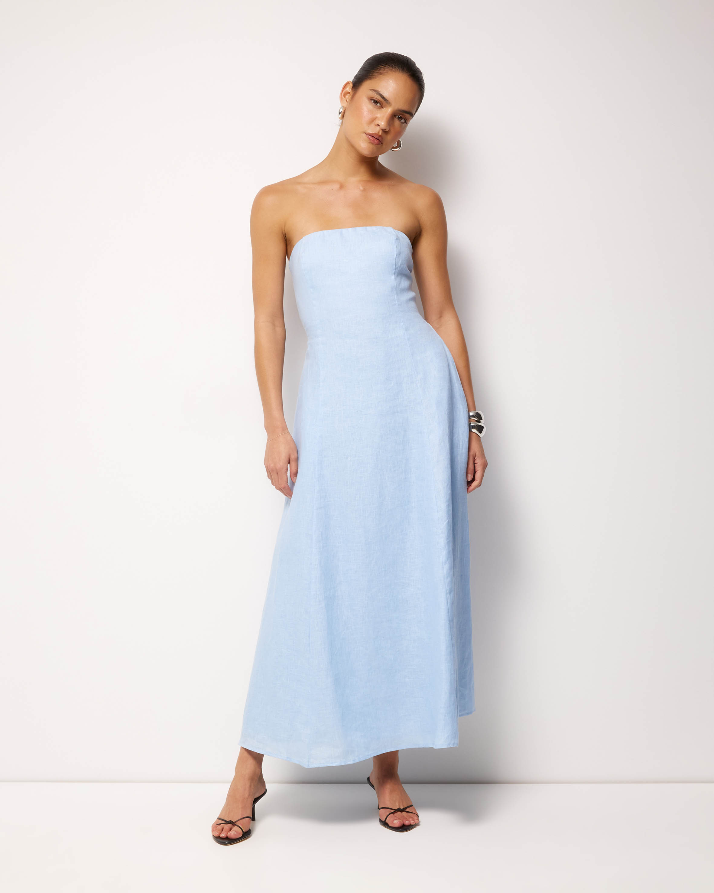 Florence Linen Strapless Maxi Dress