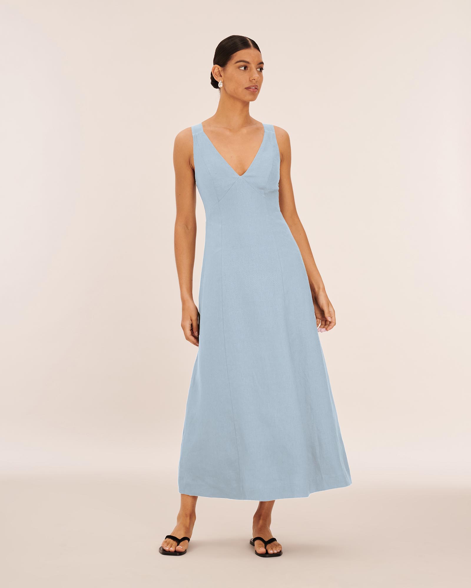 Nora Buckle Detail Linen Slip Dress