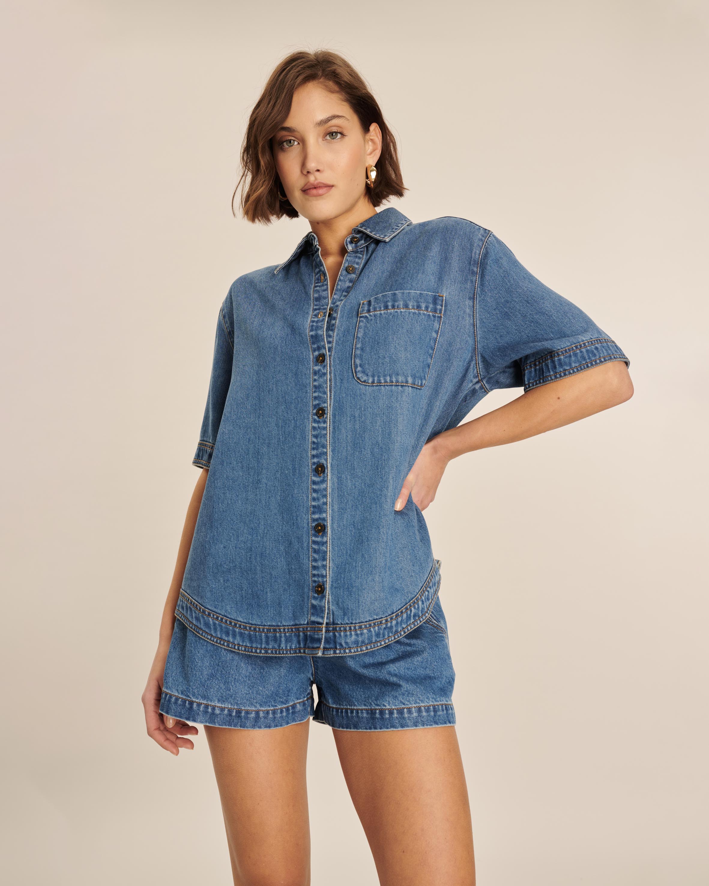 Soft Denim Twill Elasticated Shorts