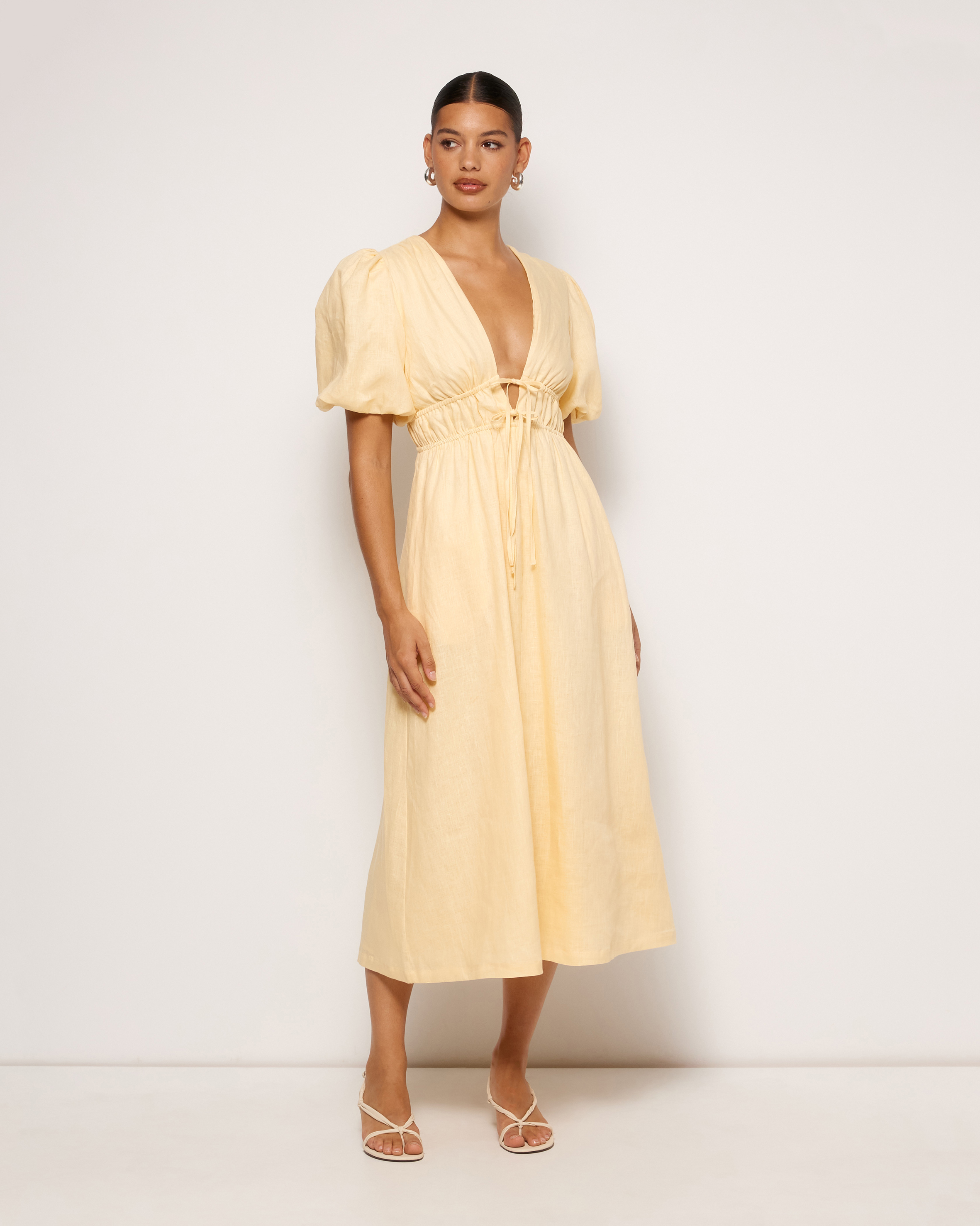 Aster Tie Front Linen Midi Dress
