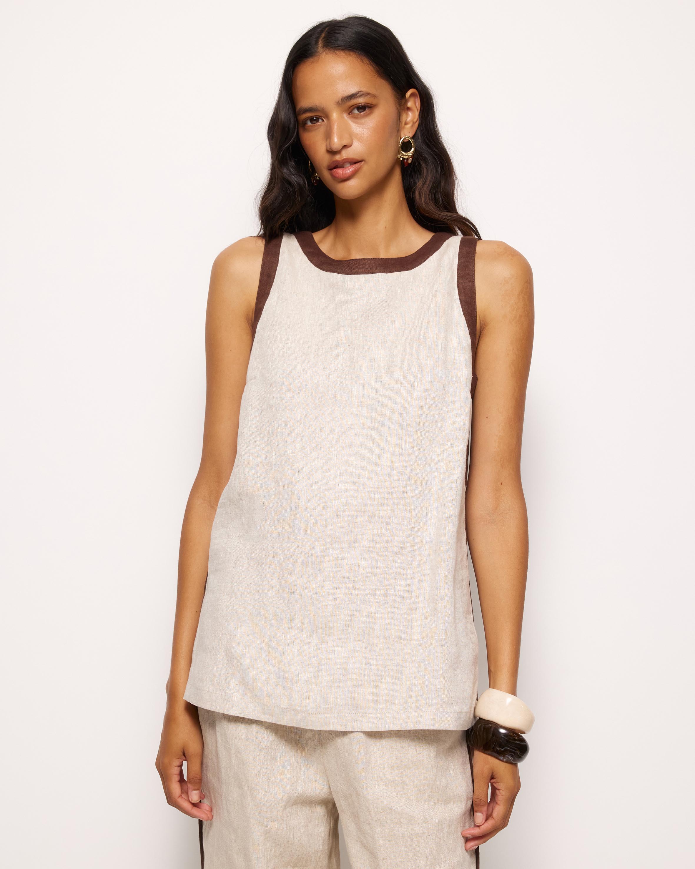 Ivy Contrast Detail Linen Top