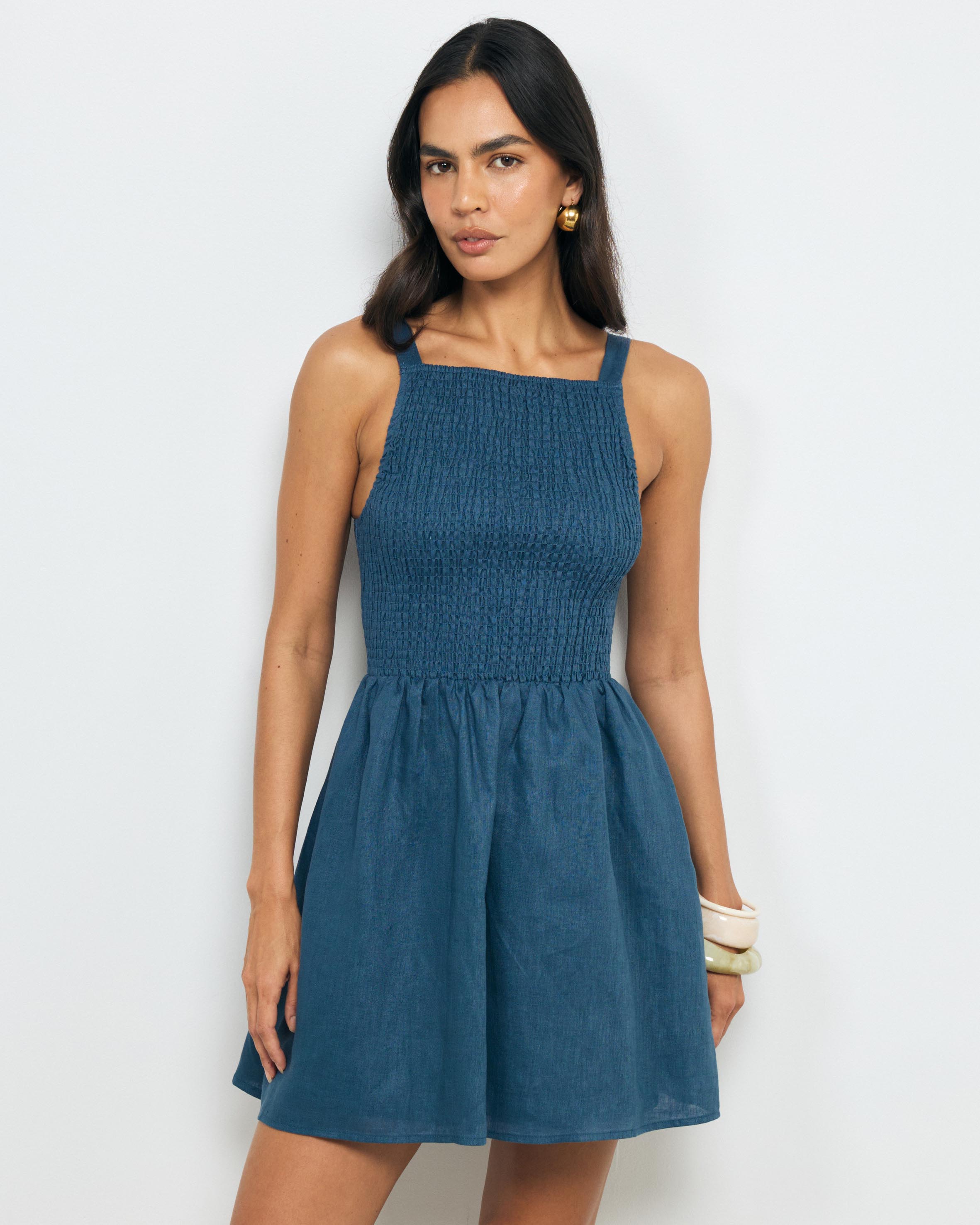 Mia Shirred Linen Mini Dress
