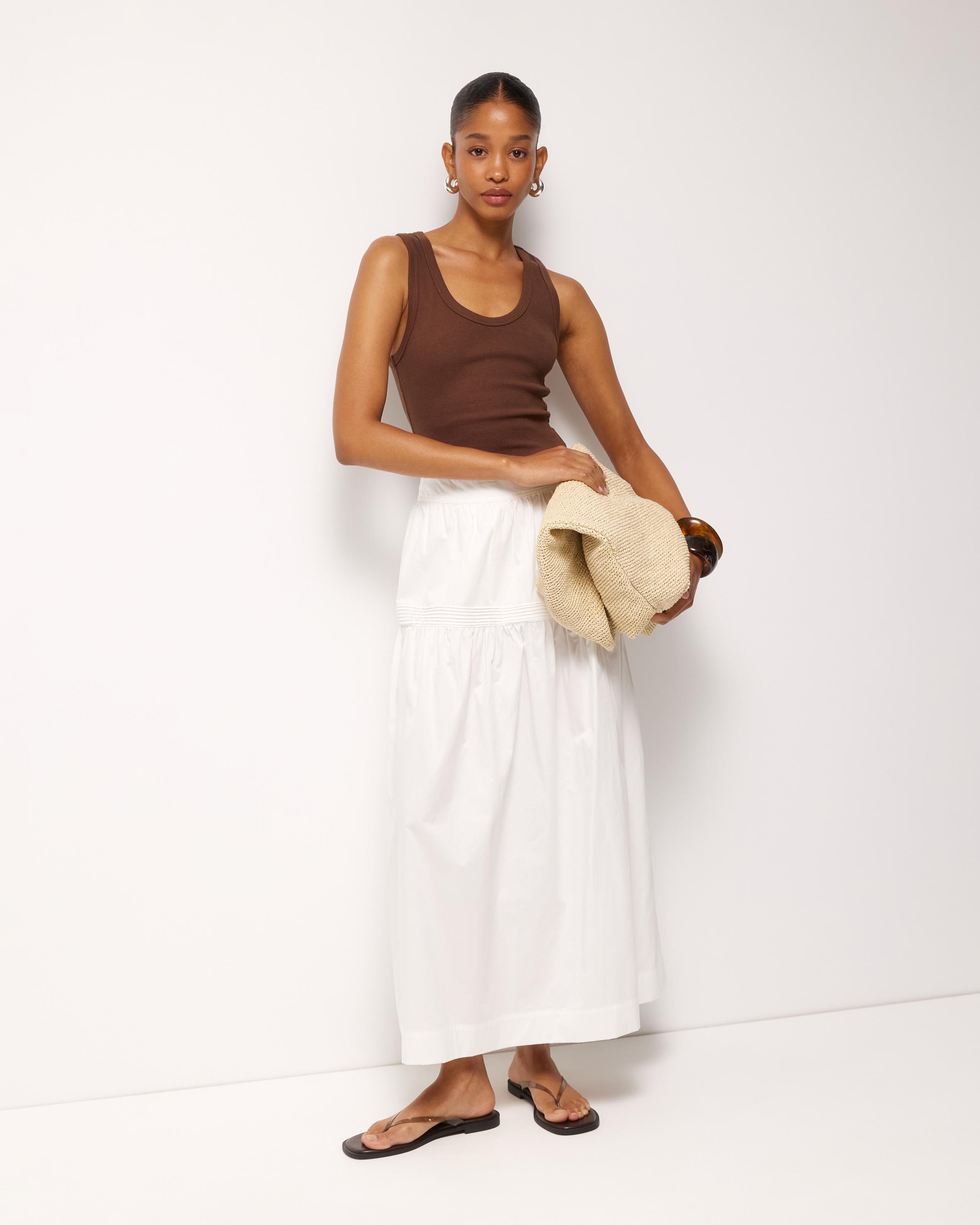 Pintuck Poplin Midi Skirt