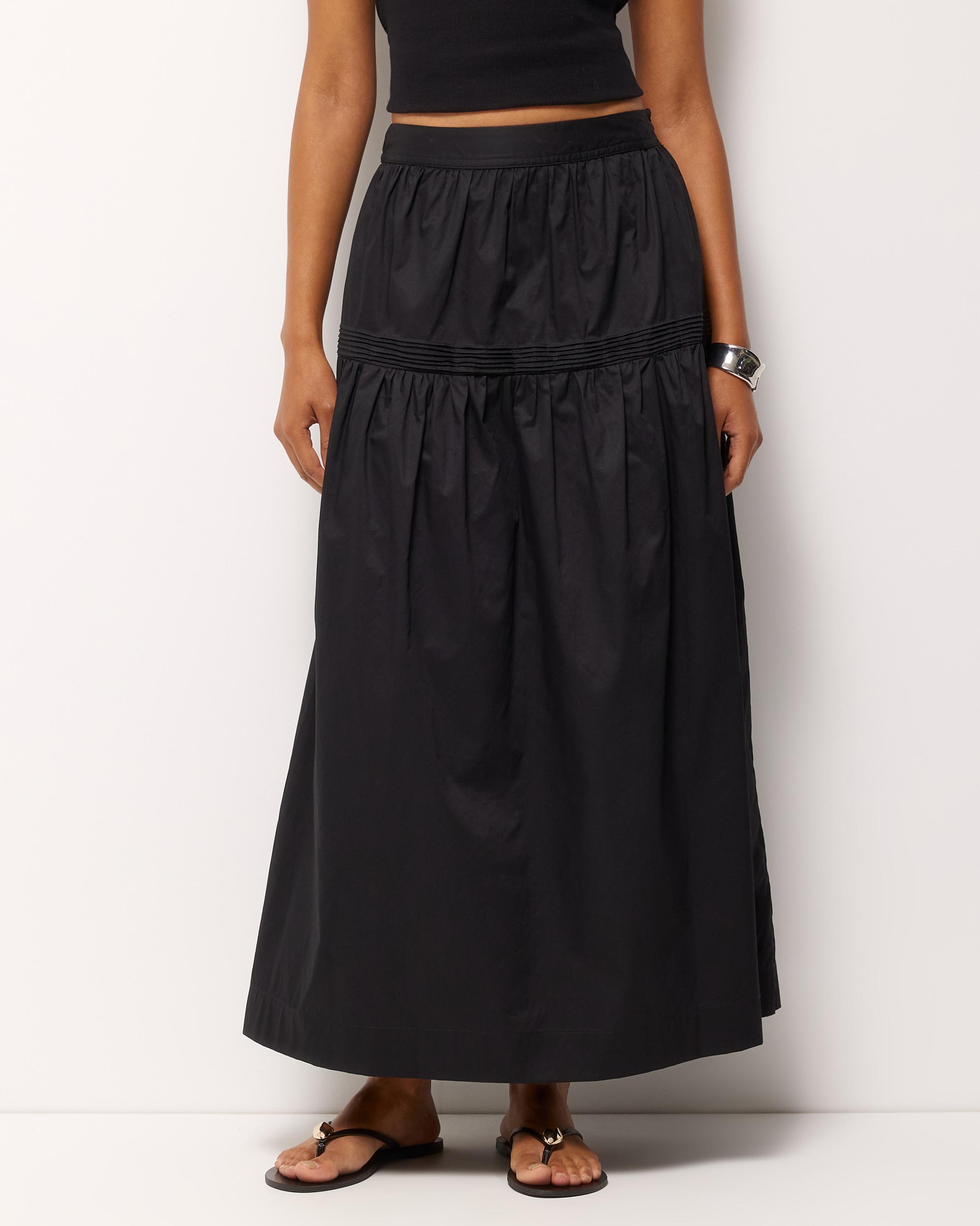 Pintuck Poplin Midi Skirt