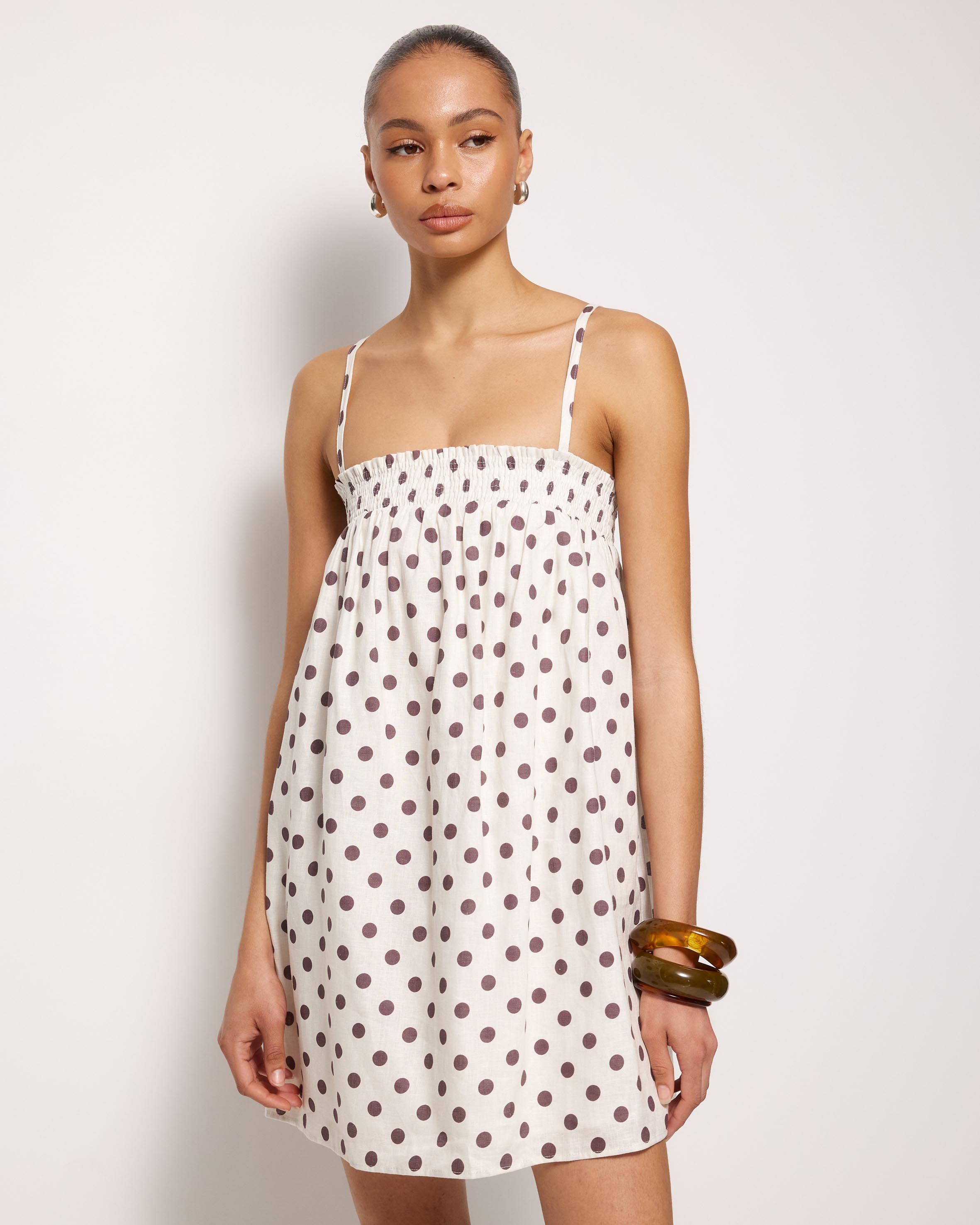 Amba Shirred Linen Mini Dress