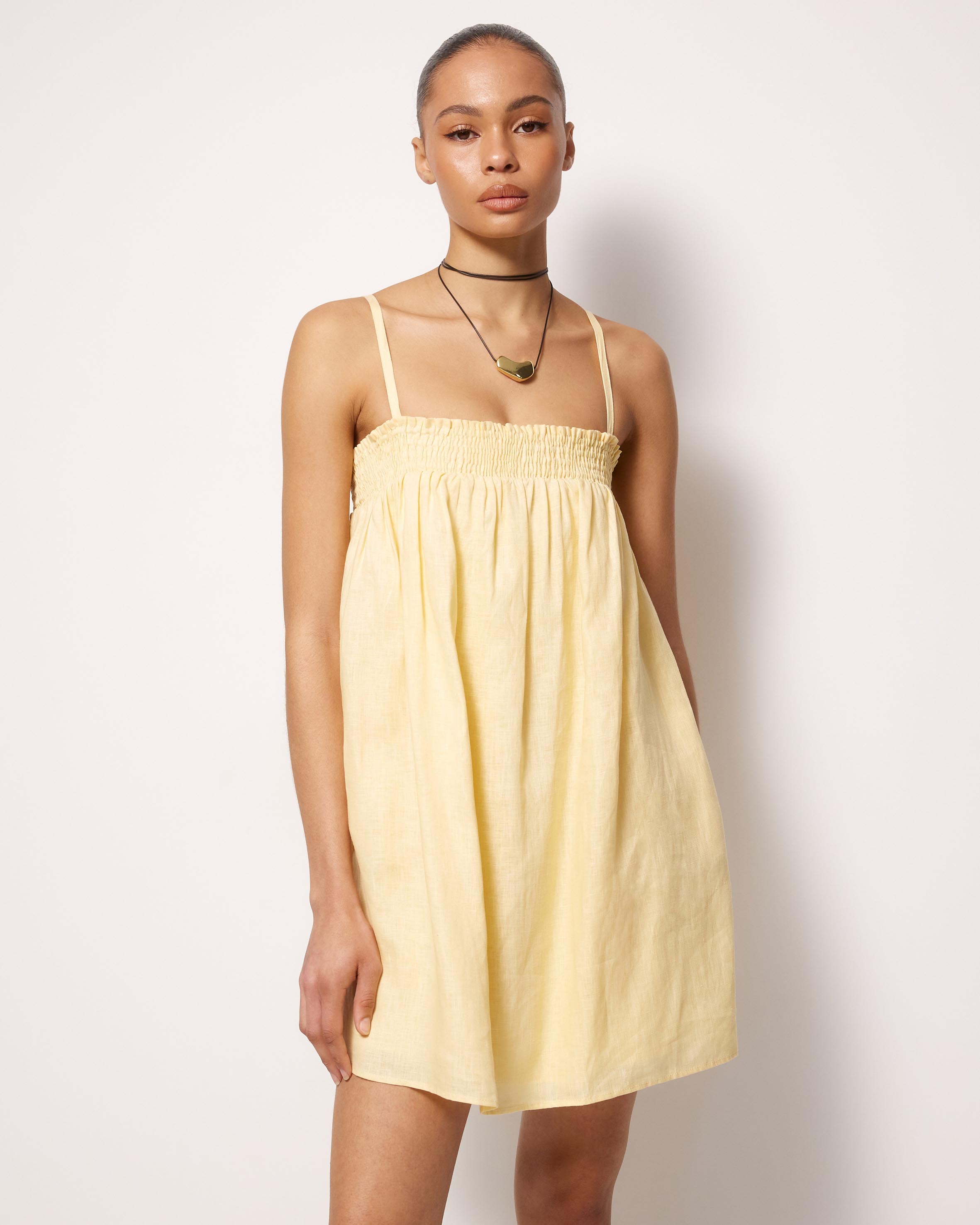 Amba Shirred Linen Mini Dress