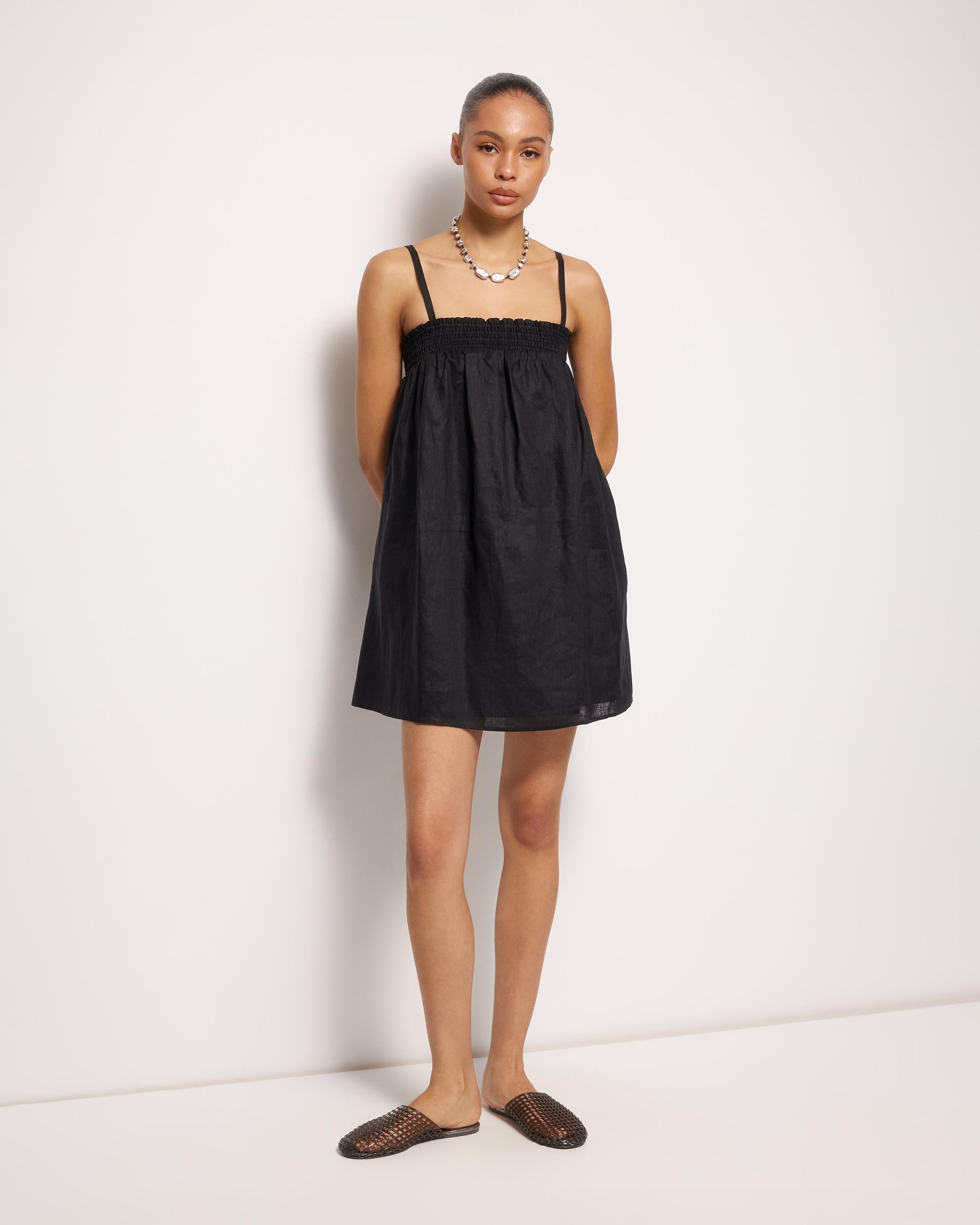 Amba Shirred Linen Mini Dress