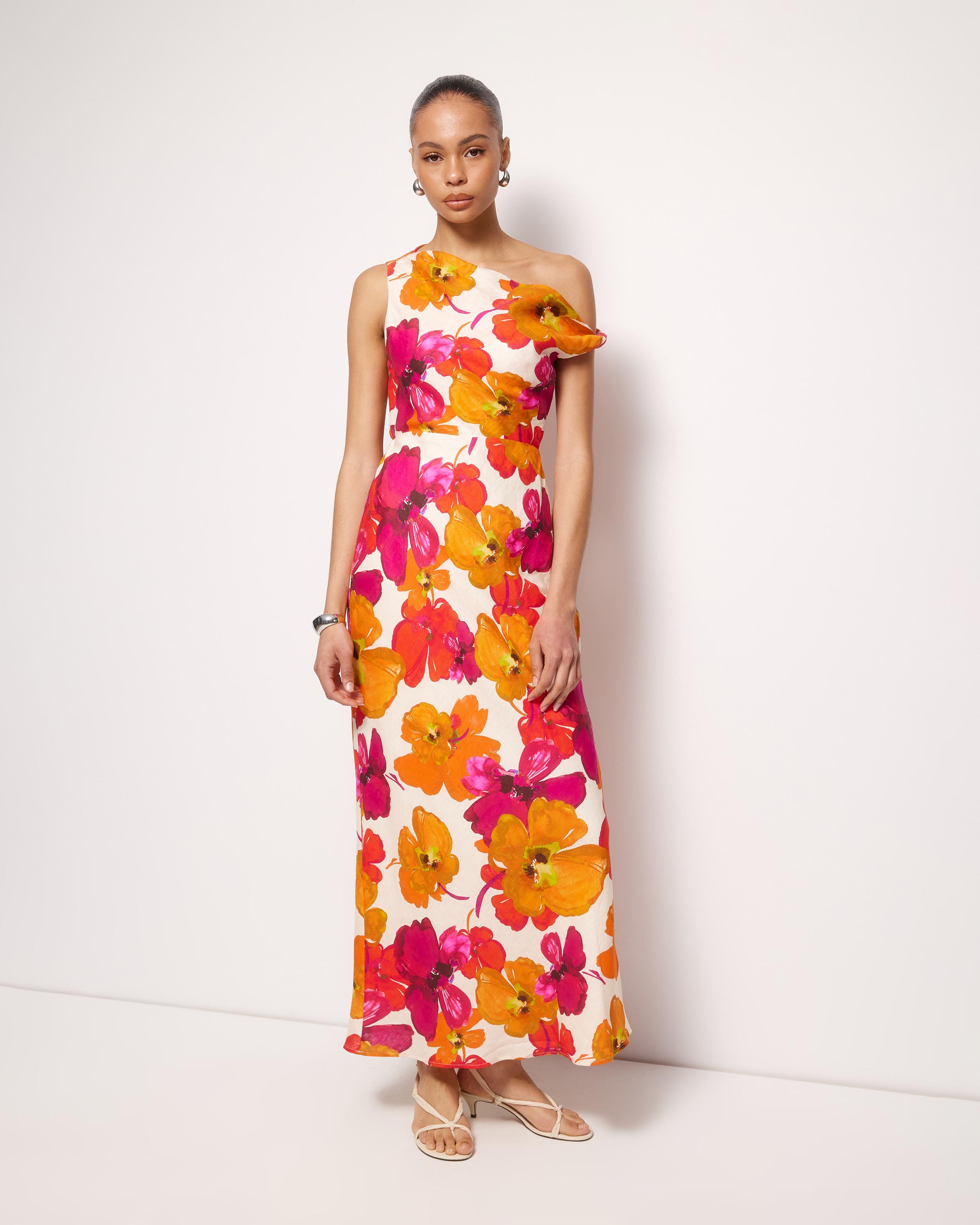 Odette Linen Draped Off Shoulder Maxi Dress