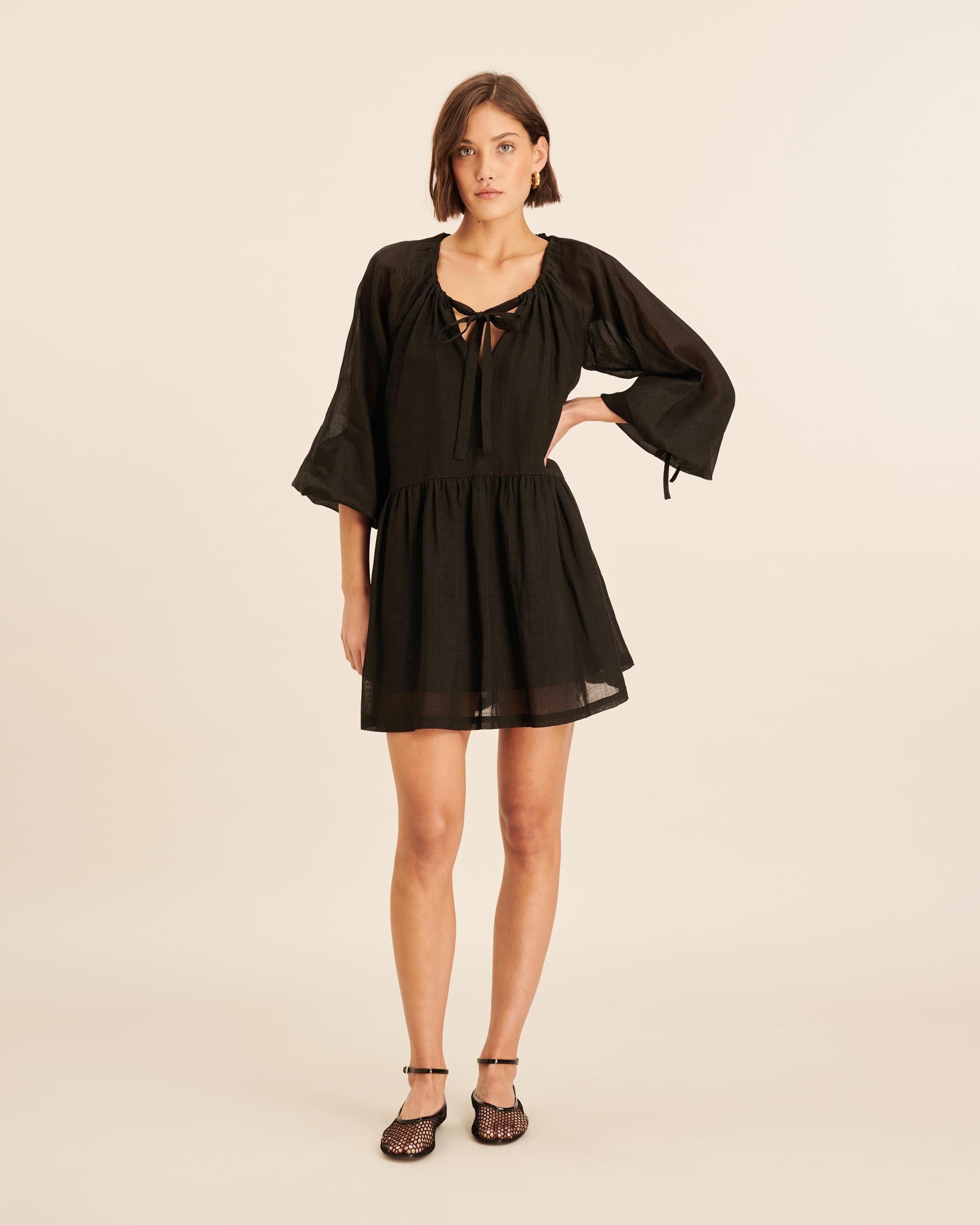 Blouson Sleeve Tiered Mini Dress